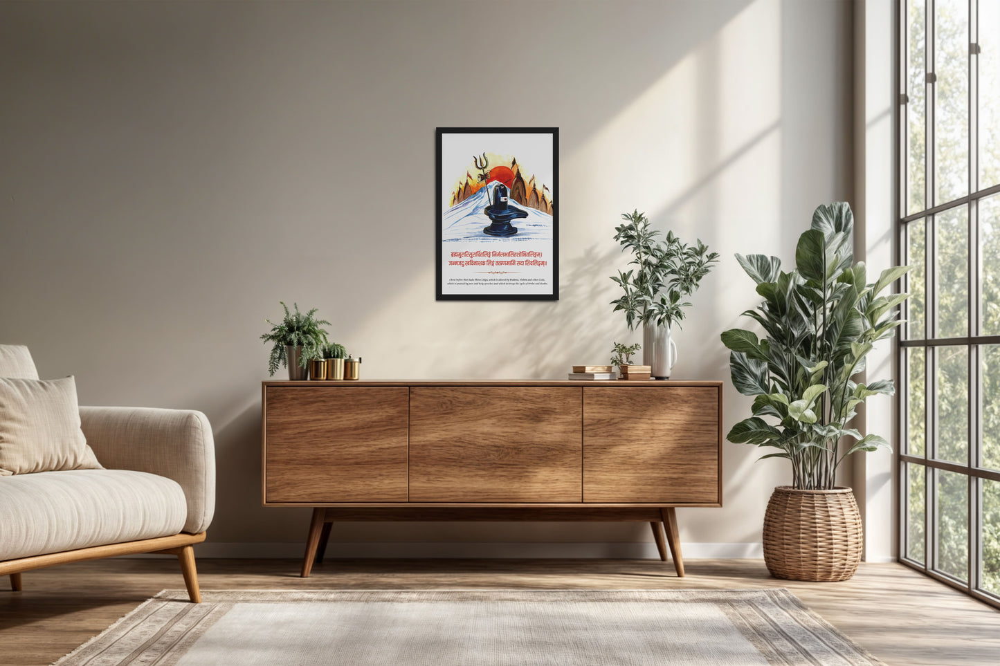 Living Room Cabinet Preview of Divine Family – Lord Shiva, Parvatimata, Ganesha & Kartikeya Wall Art in Black Color Frame