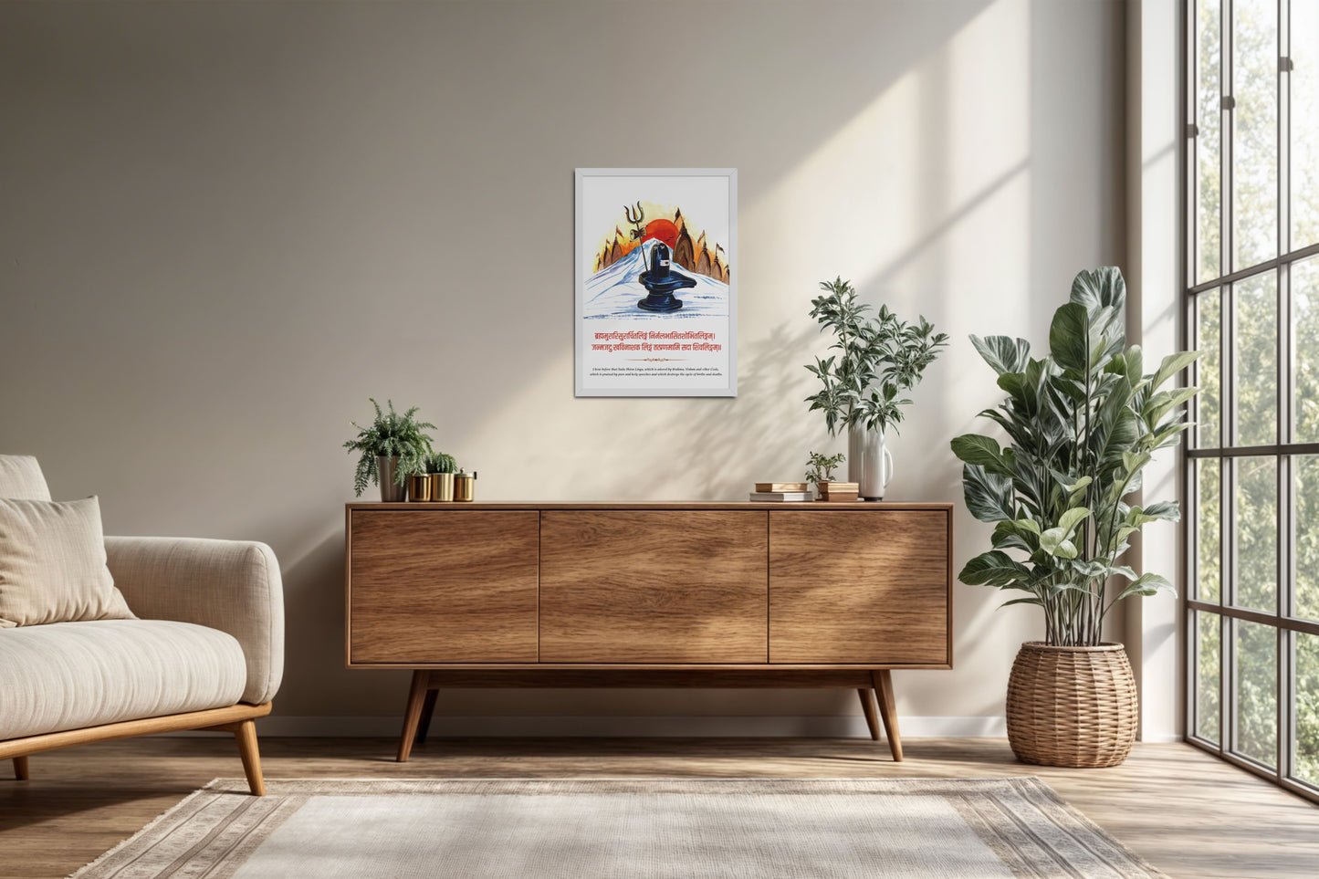 Living Room Cabinet Preview of Divine Family – Lord Shiva, Parvatimata, Ganesha & Kartikeya Wall Art in White Color Frame