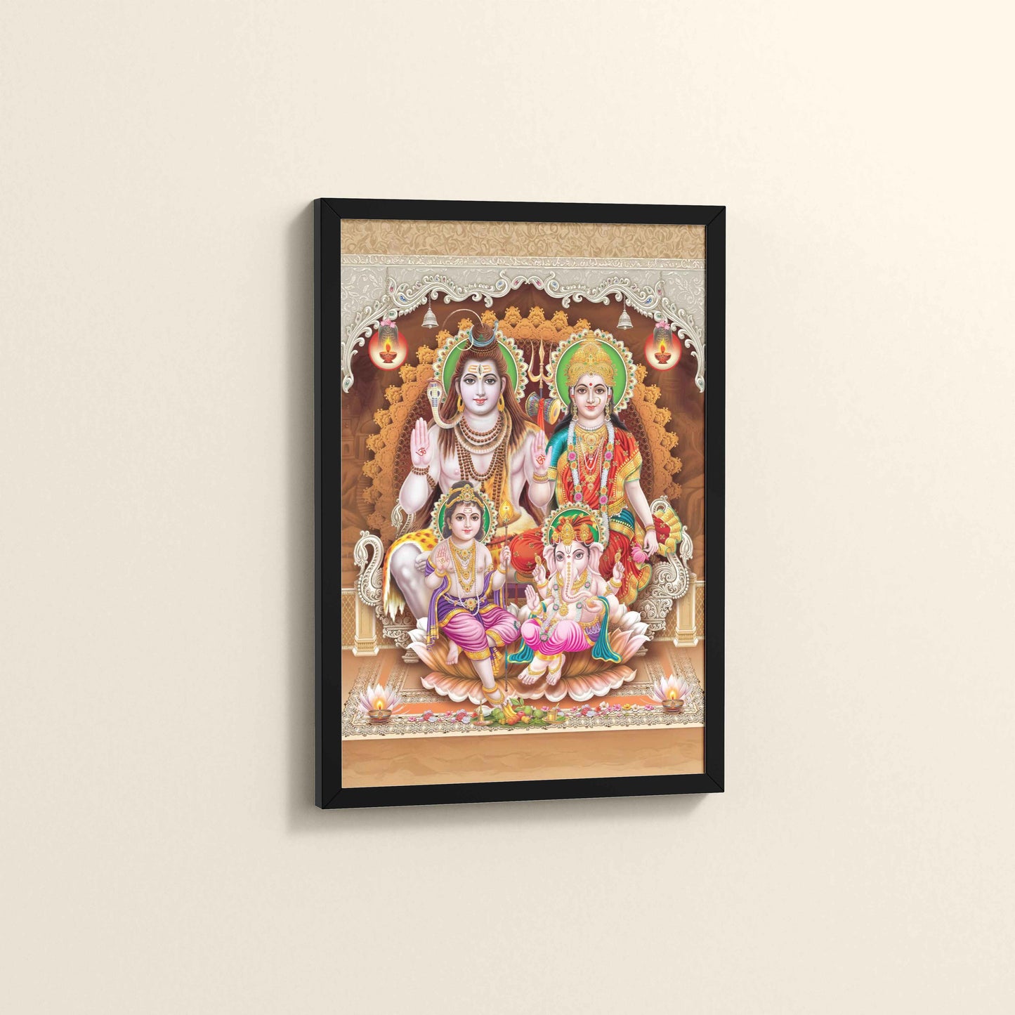 Side View of Sacred Presence – Lord Shiva’s Divine Family in the Himalayas Wall Art in Black Color Frame