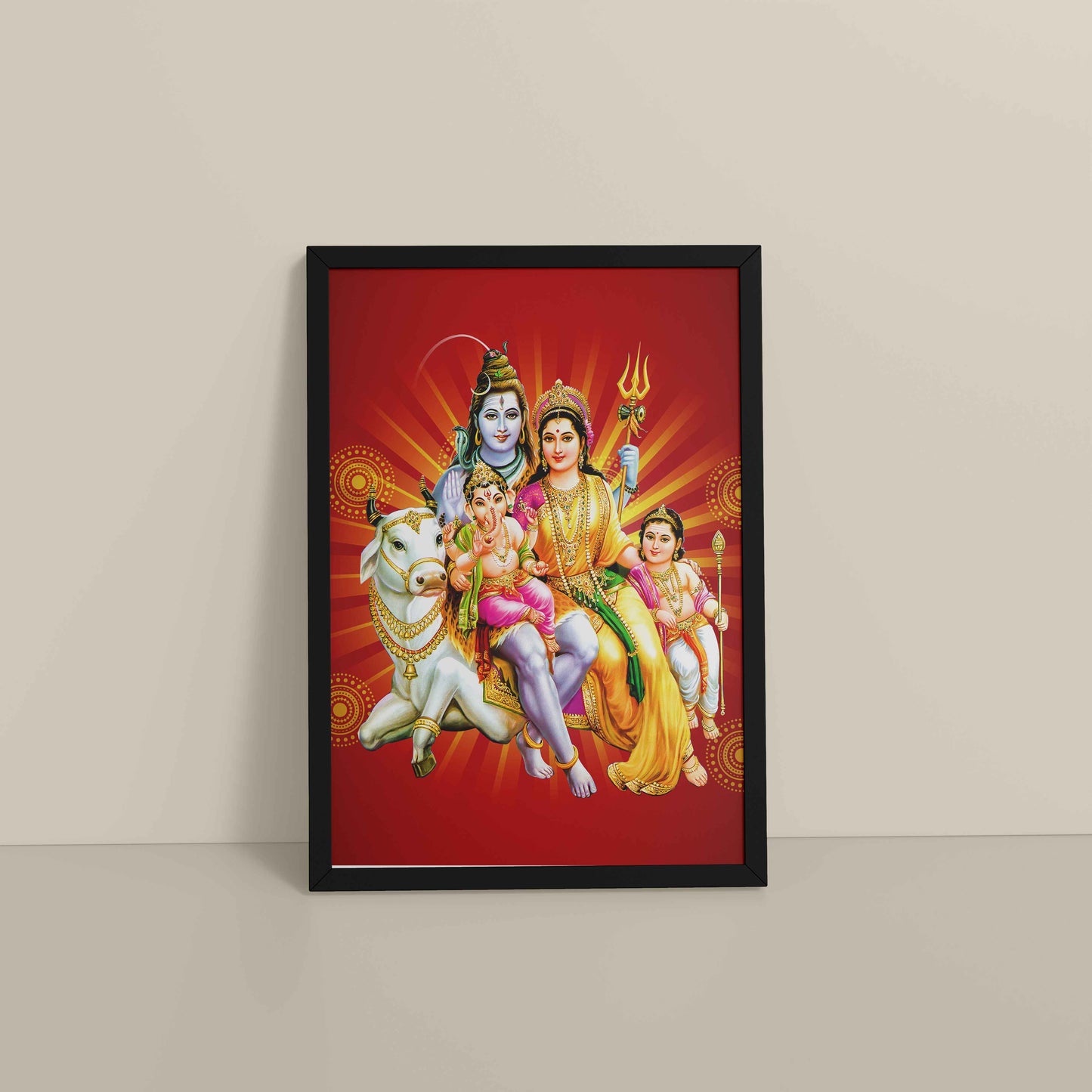 Floor View of Kapoor Gauram Mantra – Lord Shiva & Parvatimata Wall Art in Black Color Frame