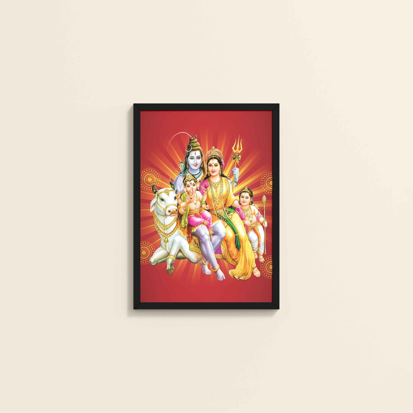 Wall View of Kapoor Gauram Mantra – Lord Shiva & Parvatimata Wall Art in Black Color Frame