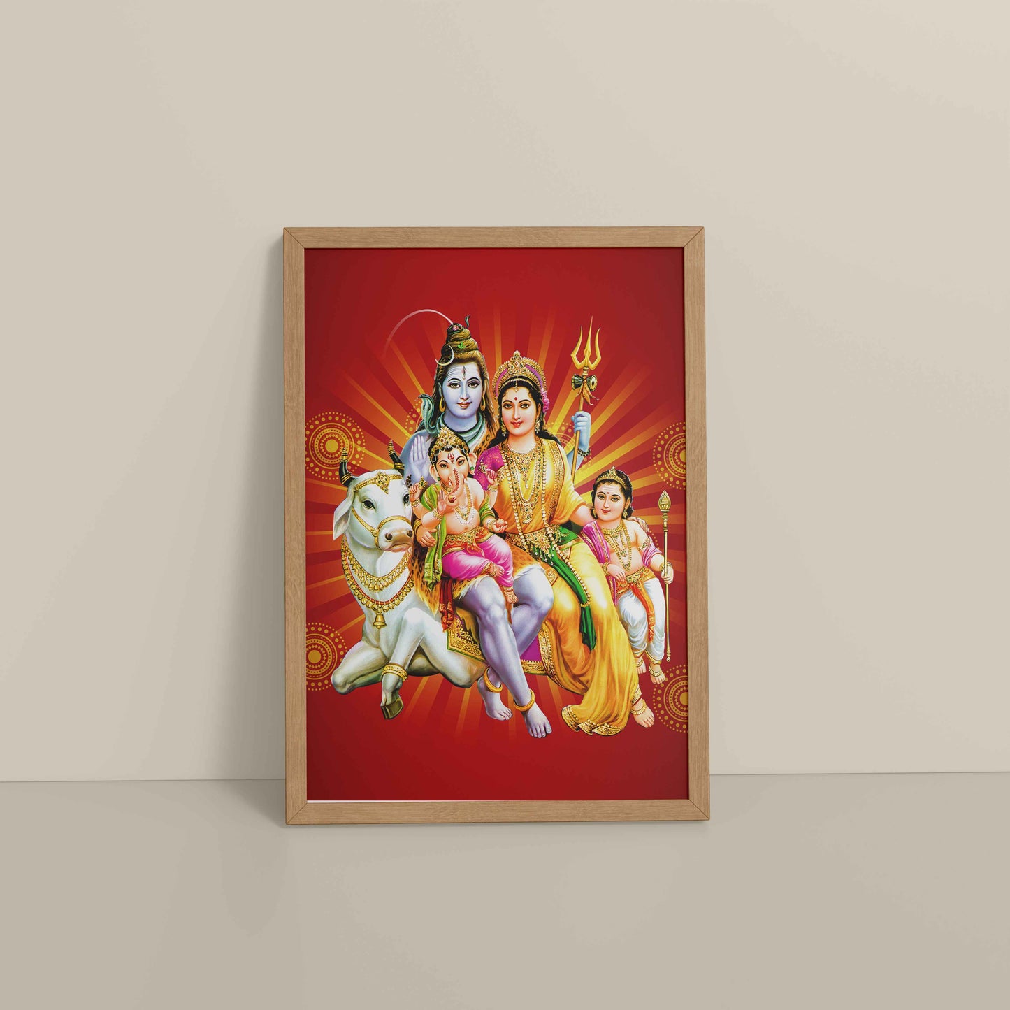 Floor View of Kapoor Gauram Mantra – Lord Shiva & Parvatimata Wall Art in Natrual Color Frame