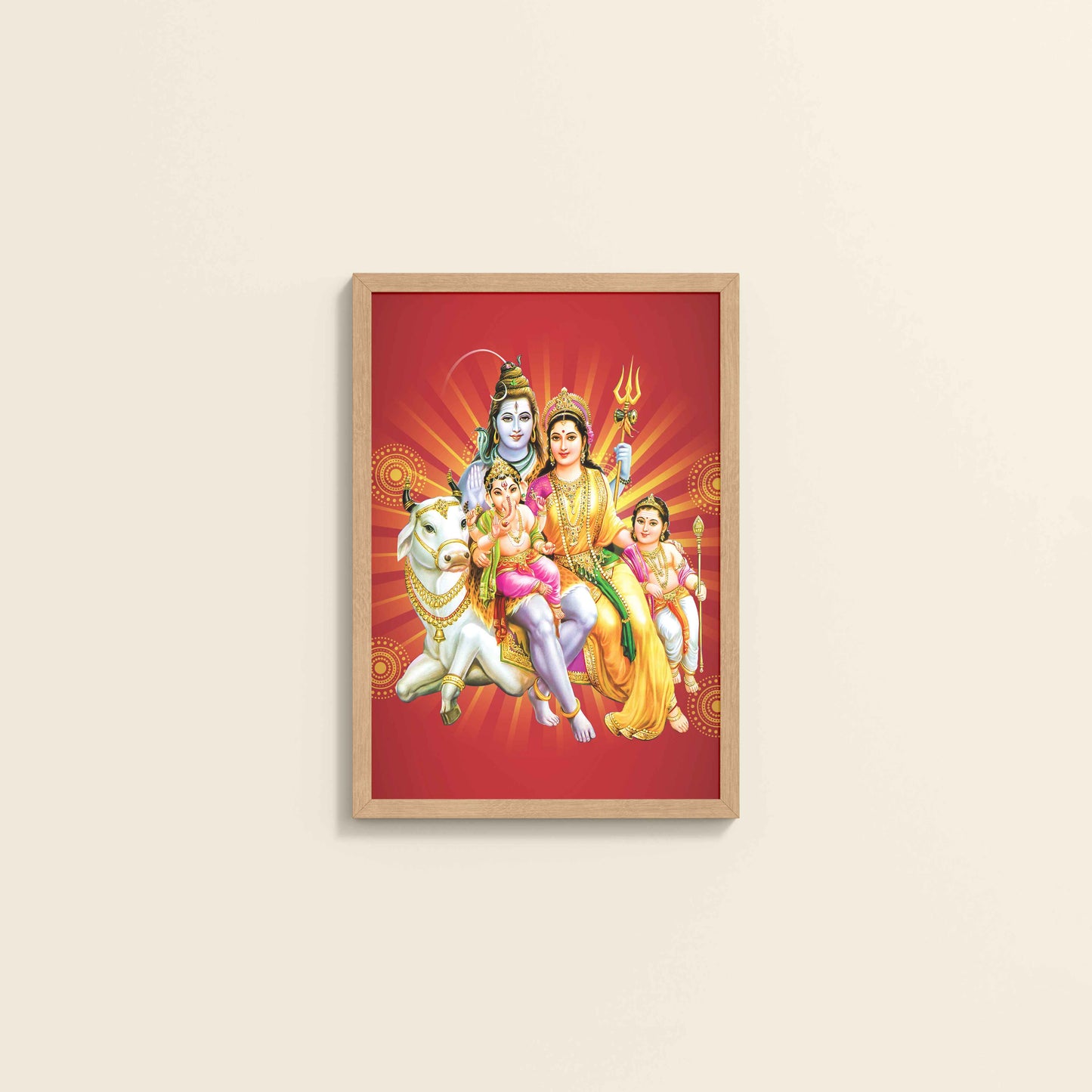 Wall View of Kapoor Gauram Mantra – Lord Shiva & Parvatimata Wall Art in Natrual Color Frame