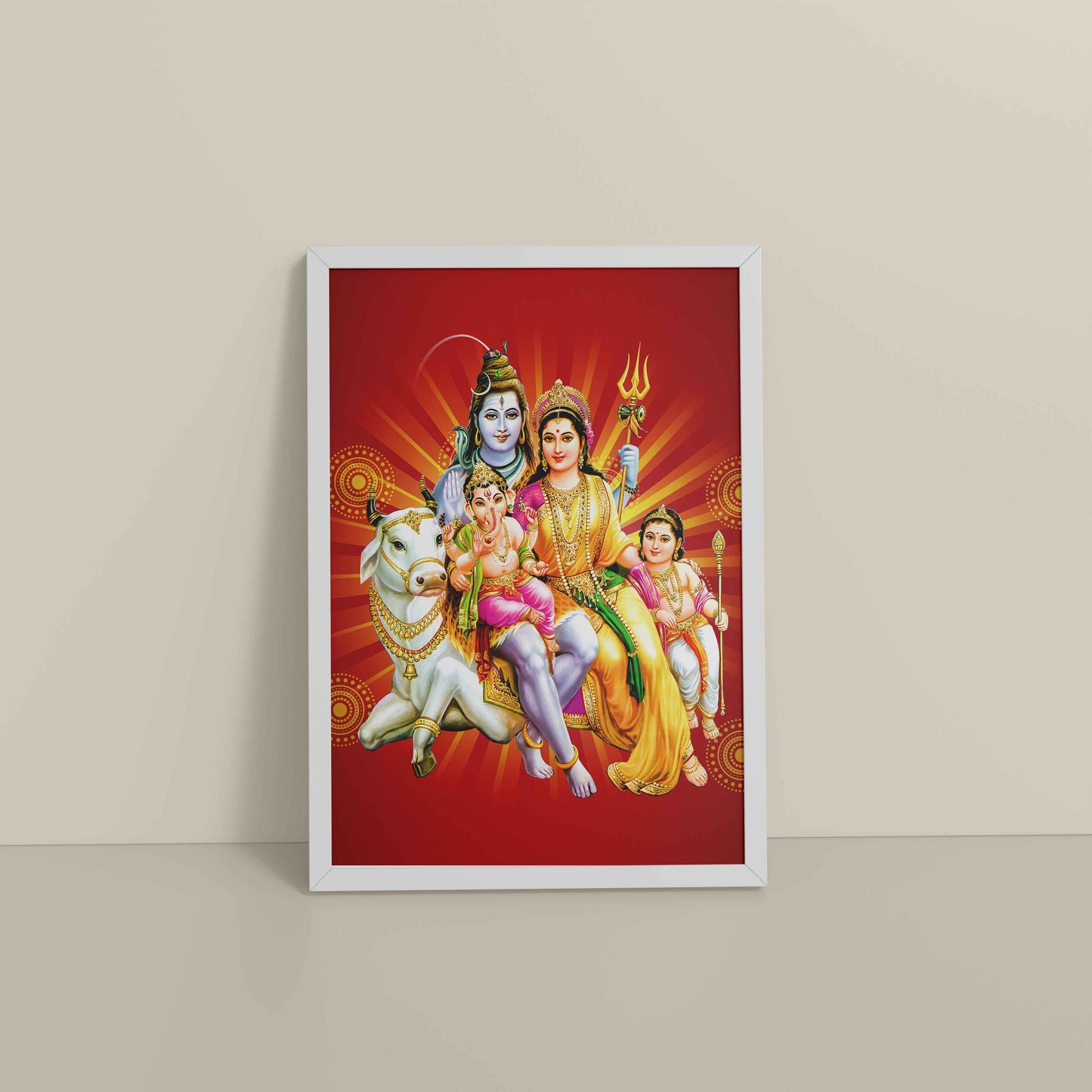 Floor View of Kapoor Gauram Mantra – Lord Shiva & Parvatimata Wall Art in White Color Frame