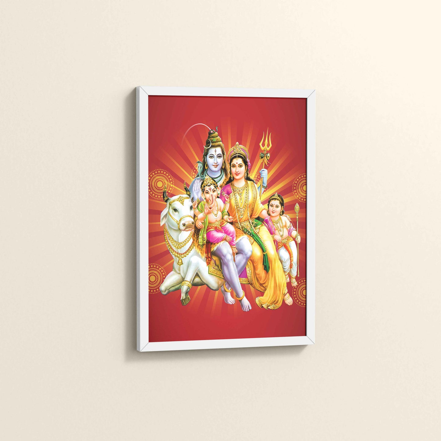 Side View of Kapoor Gauram Mantra – Lord Shiva & Parvatimata Wall Art in White Color Frame