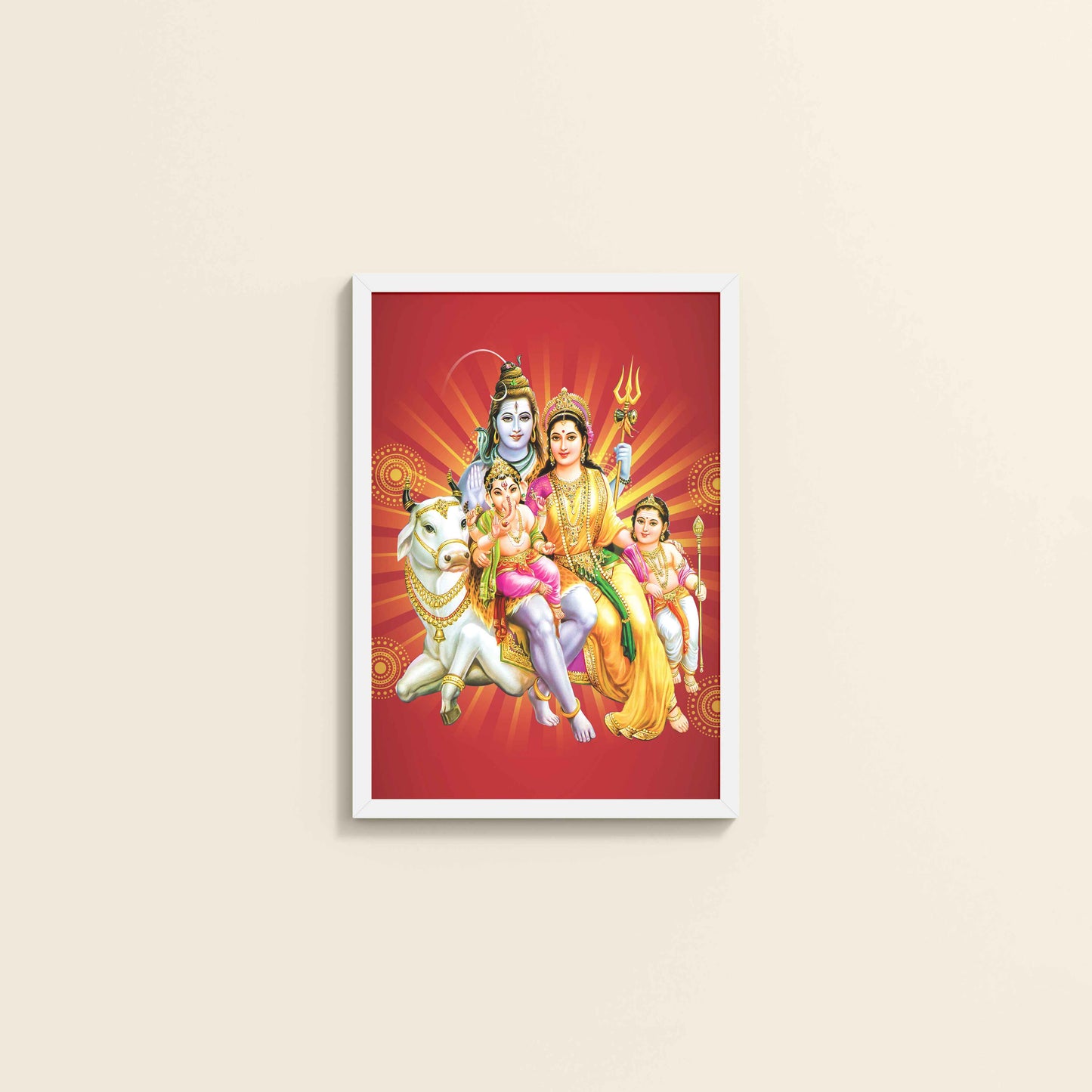 Wall View of Kapoor Gauram Mantra – Lord Shiva & Parvatimata Wall Art in White Color Frame