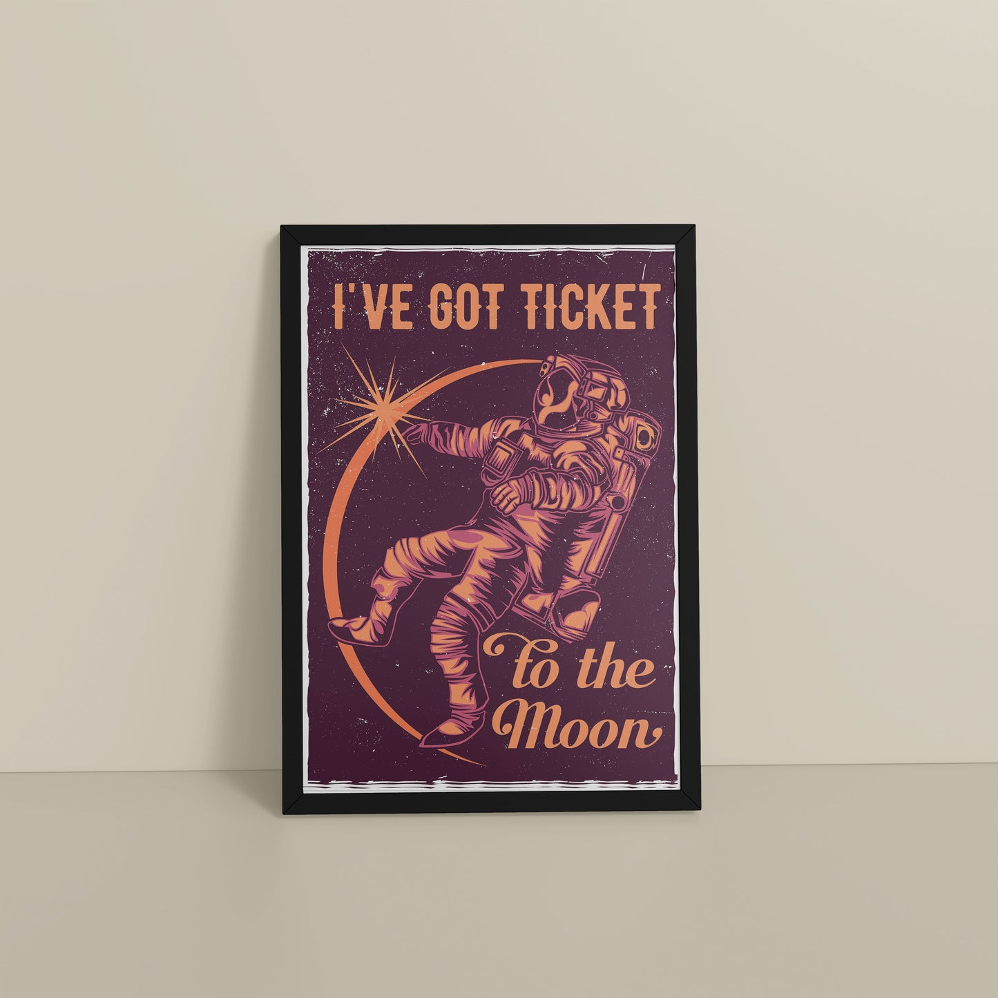 Floor View of I've Got a Ticket to the Moon – Wall Art Photo Frame & Decor in Black Color Frame