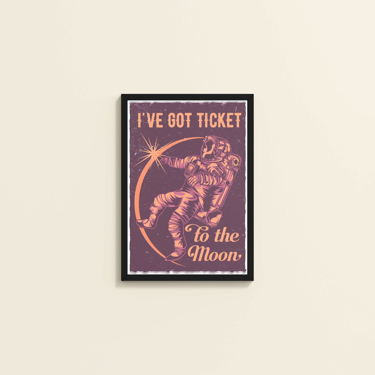 Wall View of I've Got a Ticket to the Moon – Wall Art Photo Frame & Decor in Black Color Frame