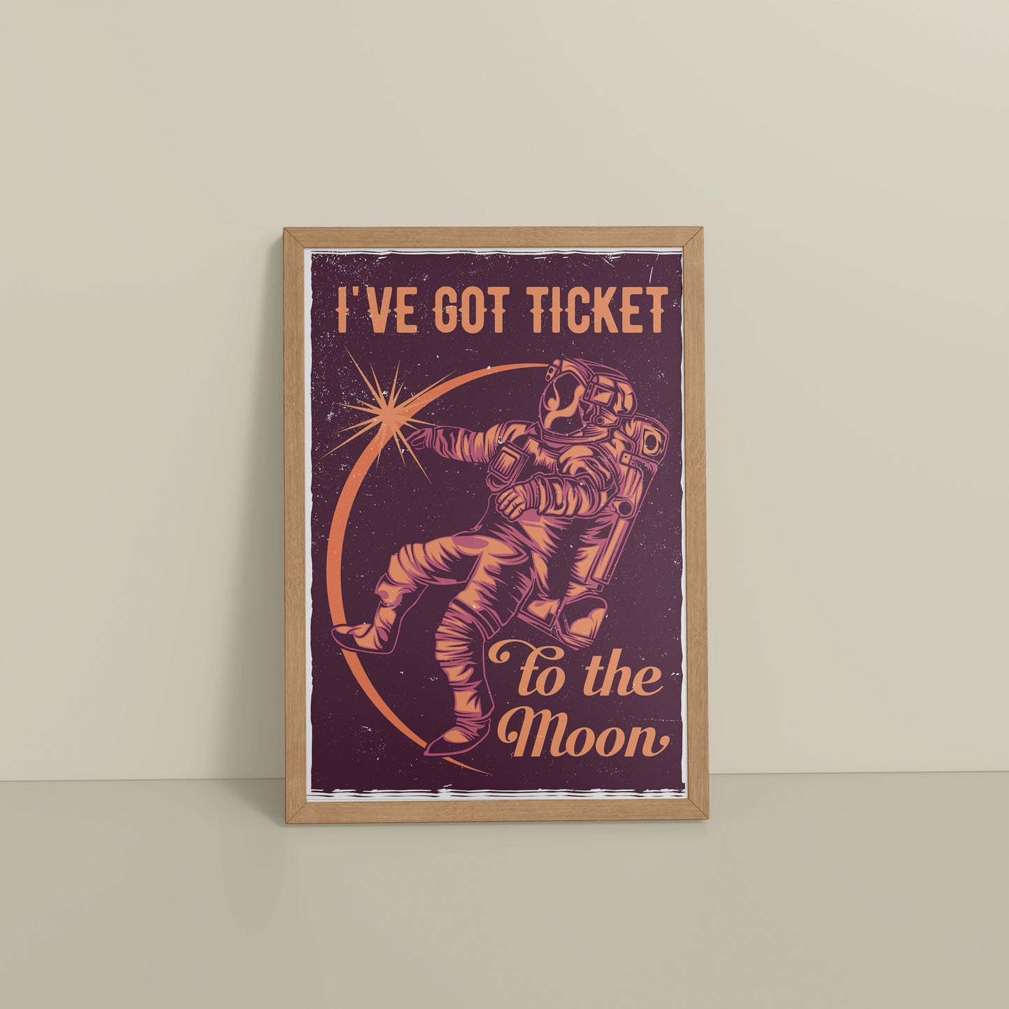 Floor View of I've Got a Ticket to the Moon – Wall Art Photo Frame & Decor in Natrual Color Frame