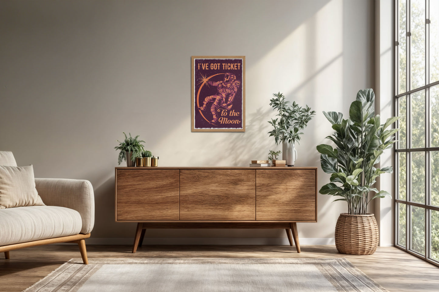 Living Room Cabinet Preview of I've Got a Ticket to the Moon – Wall Art Photo Frame & Decor in Natrual Color Frame