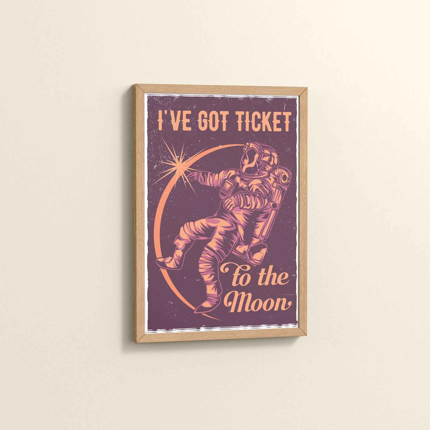 Side View of I've Got a Ticket to the Moon – Wall Art Photo Frame & Decor in Natrual Color Frame