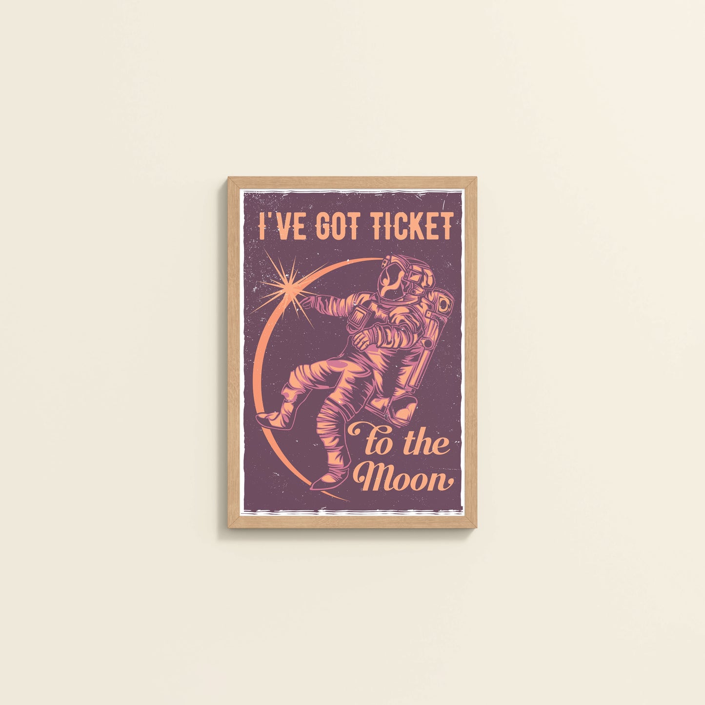 Wall View of I've Got a Ticket to the Moon – Wall Art Photo Frame & Decor in Natrual Color Frame