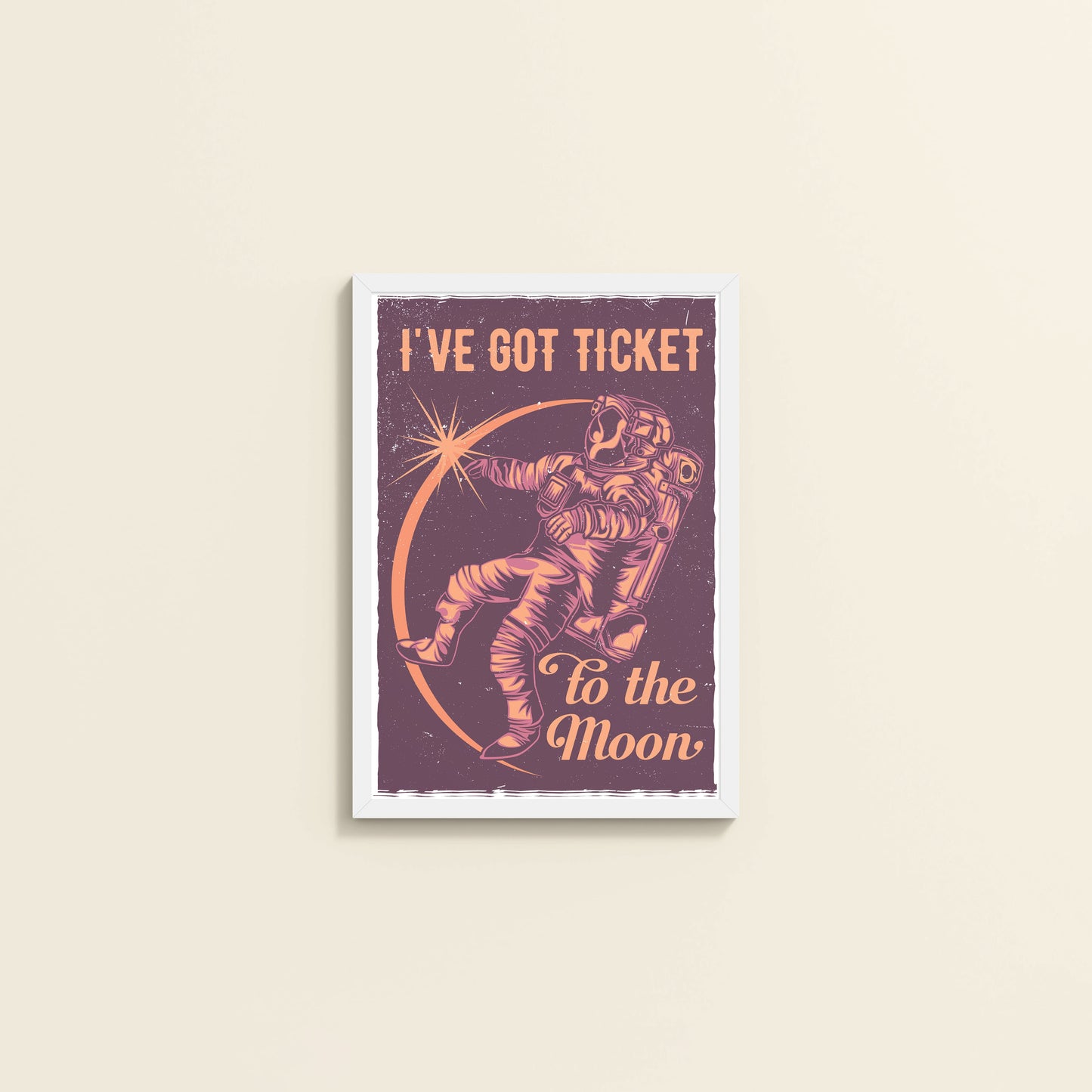 Wall View of I've Got a Ticket to the Moon – Wall Art Photo Frame & Decor in White Color Frame