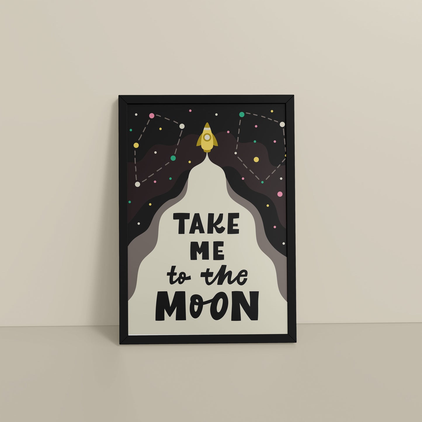 Floor View of Take Me to the Moon – Dreamy Quote Wall Art Frame in Black Color Frame