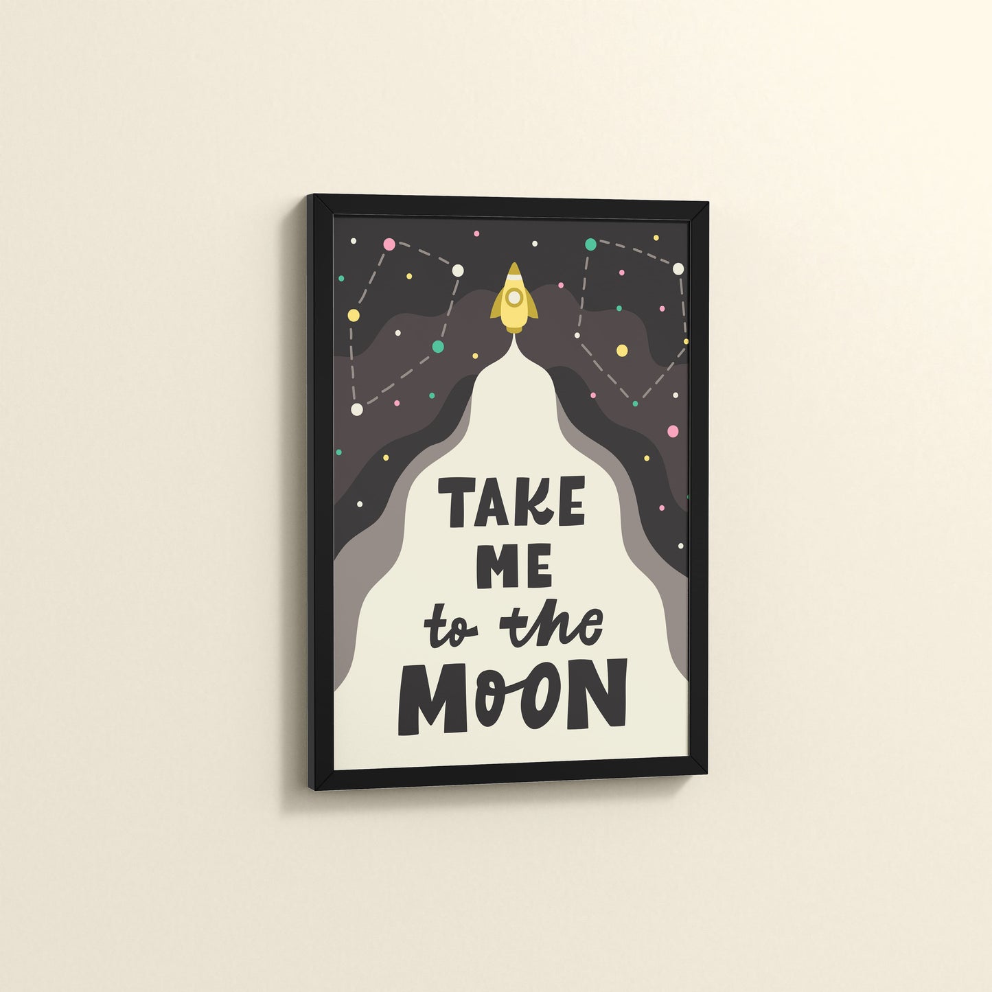 Side View of Take Me to the Moon – Dreamy Quote Wall Art Frame in Black Color Frame
