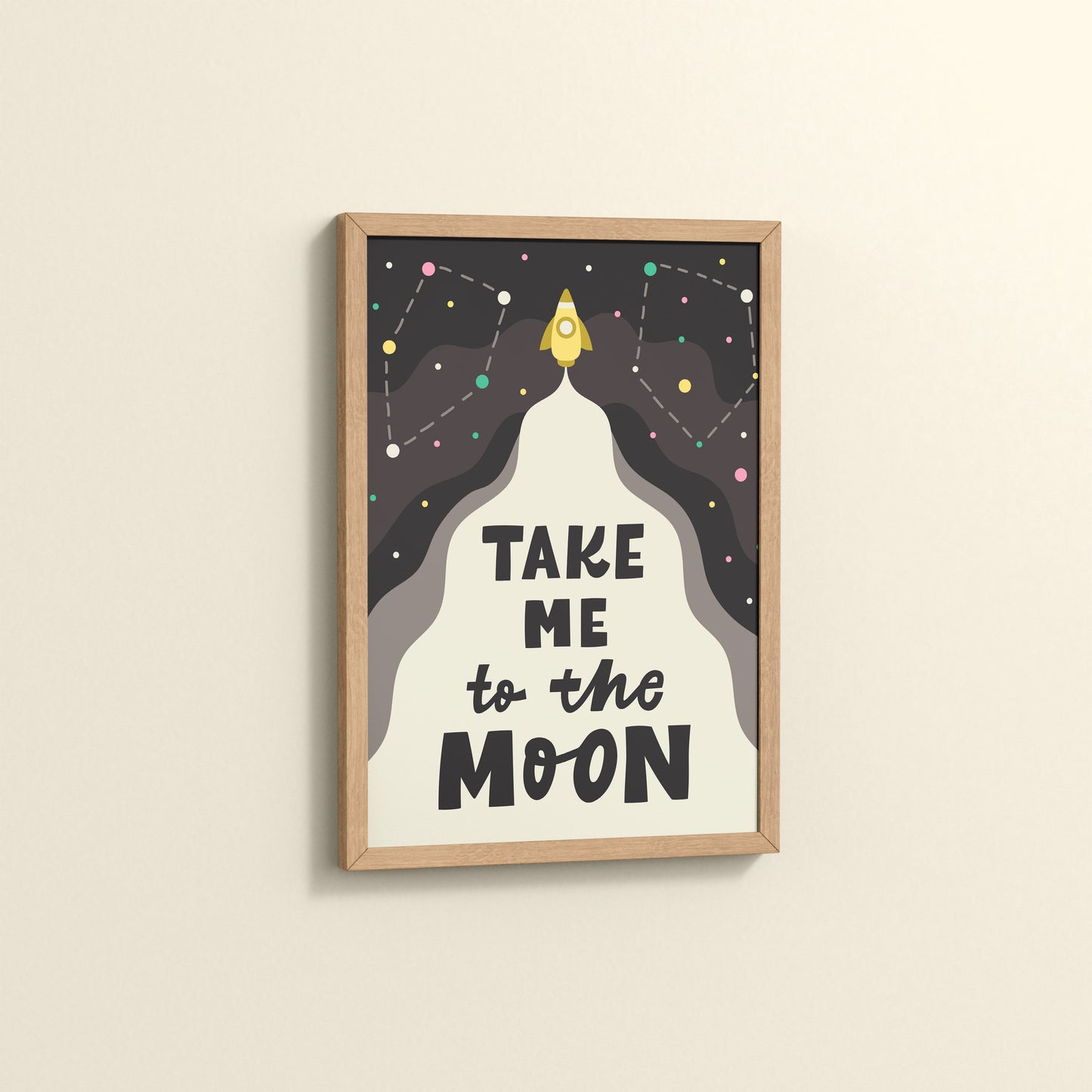 Side View of Take Me to the Moon – Dreamy Quote Wall Art Frame in Natrual Color Frame
