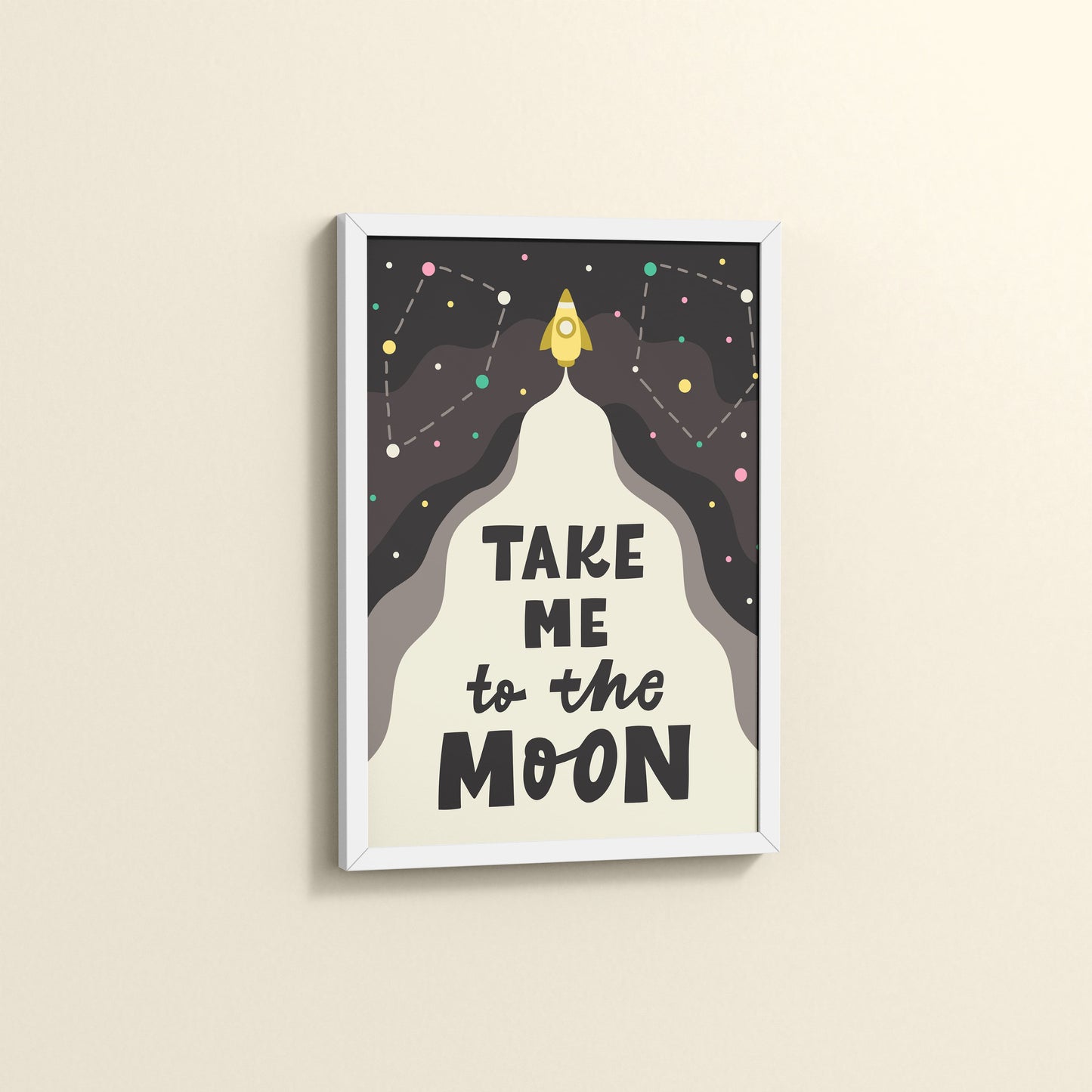 Side View of Take Me to the Moon – Dreamy Quote Wall Art Frame in White Color Frame