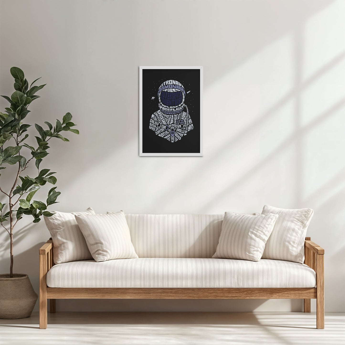 Living Room Cabinet Table Preview of Spacebound – Astronaut Wall Art Photo Decor in White Color Frame
