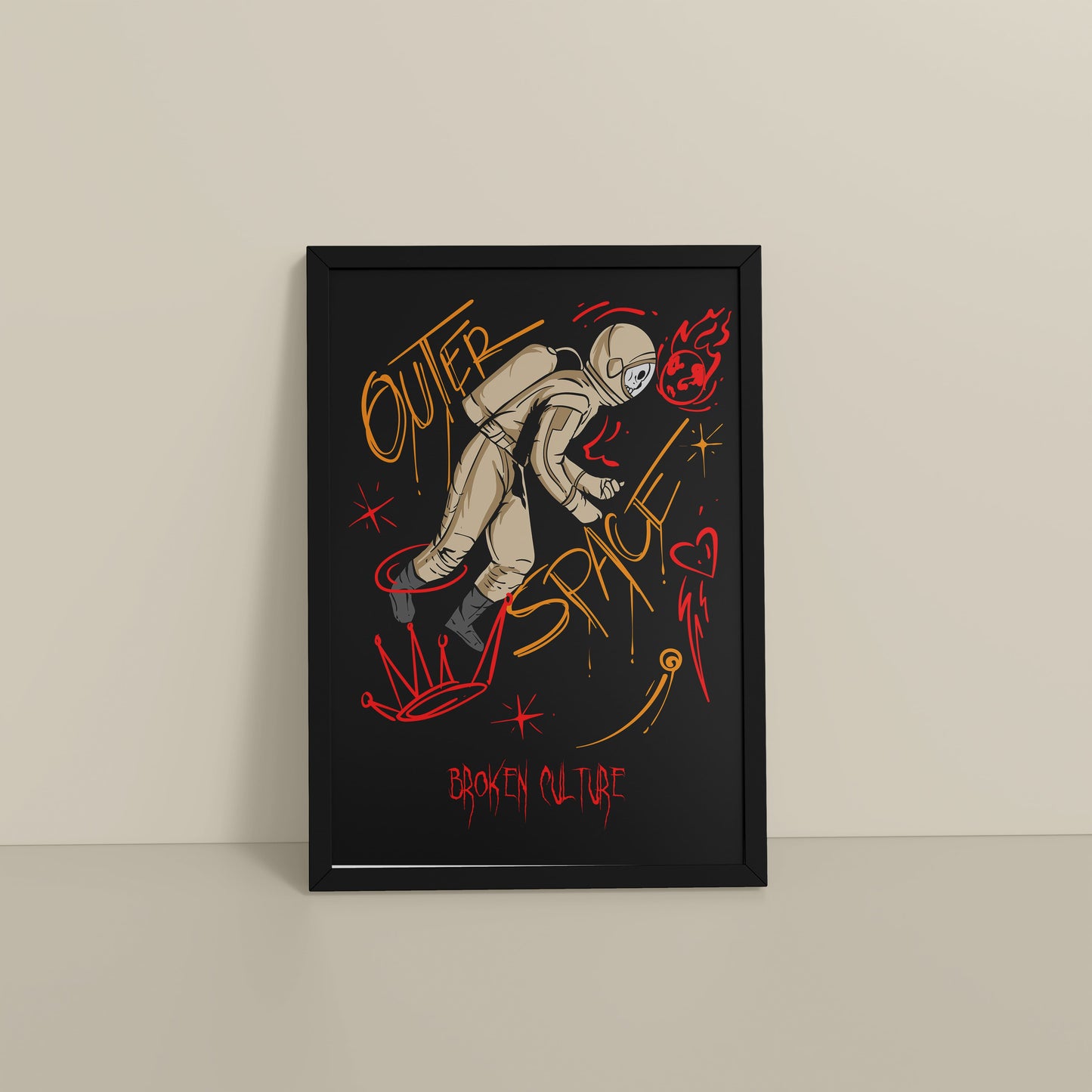 Floor View of Fractured Cosmos – Broken Culture Space Illustration Frame in Black Color Frame
