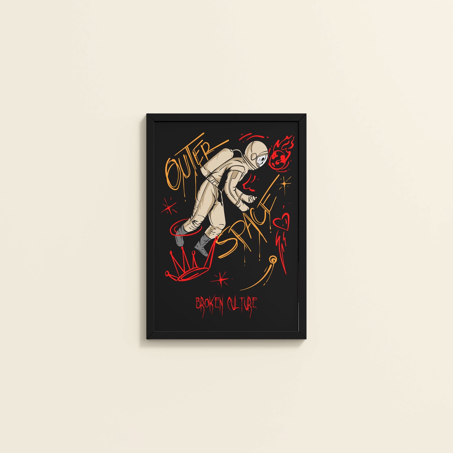 Wall View of Fractured Cosmos – Broken Culture Space Illustration Frame in Black Color Frame