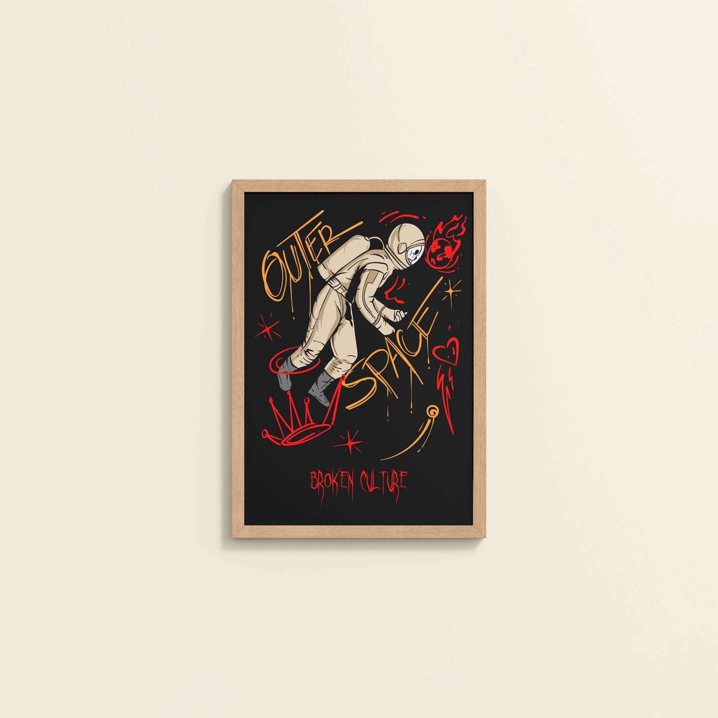 Wall View of Fractured Cosmos – Broken Culture Space Illustration Frame in Natrual Color Frame
