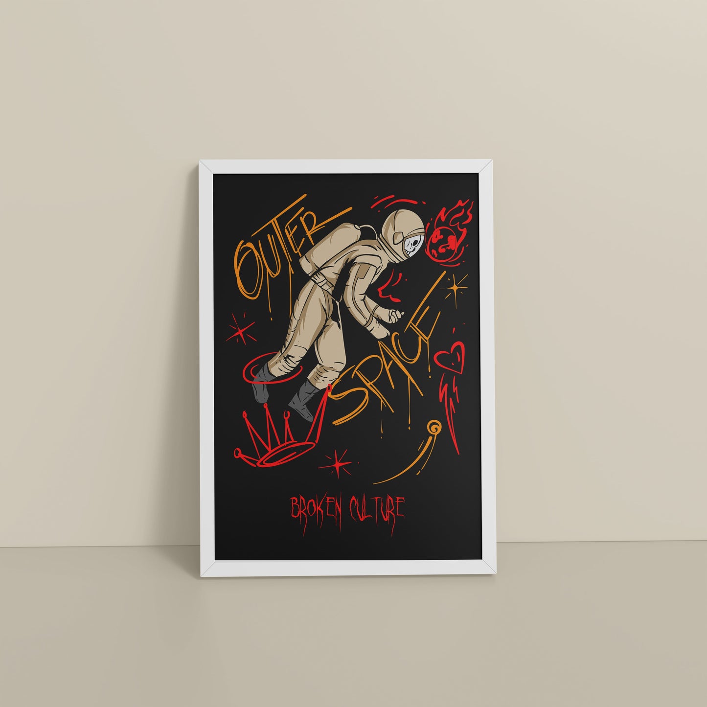 Floor View of Fractured Cosmos – Broken Culture Space Illustration Frame in White Color Frame