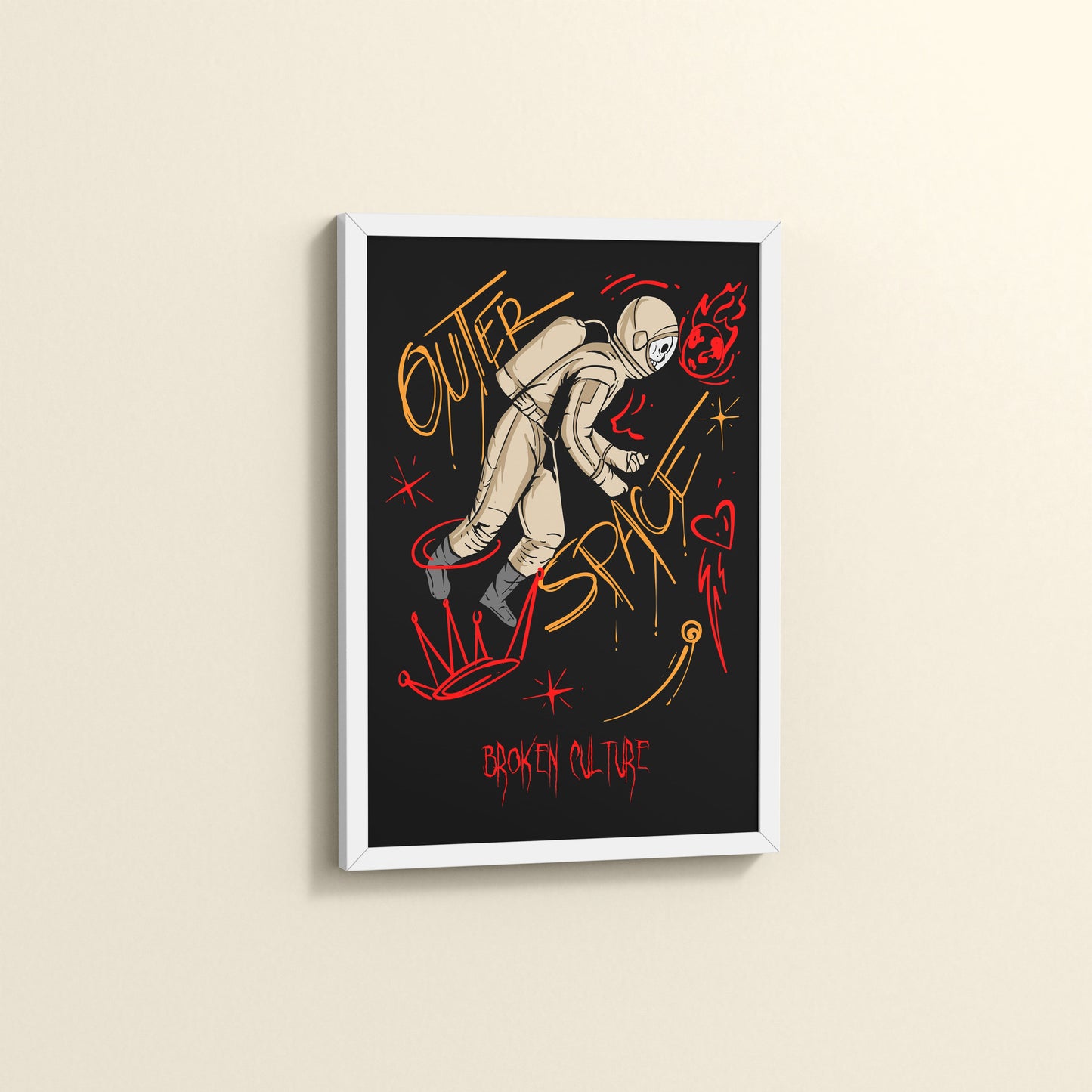 Side View of Fractured Cosmos – Broken Culture Space Illustration Frame in White Color Frame