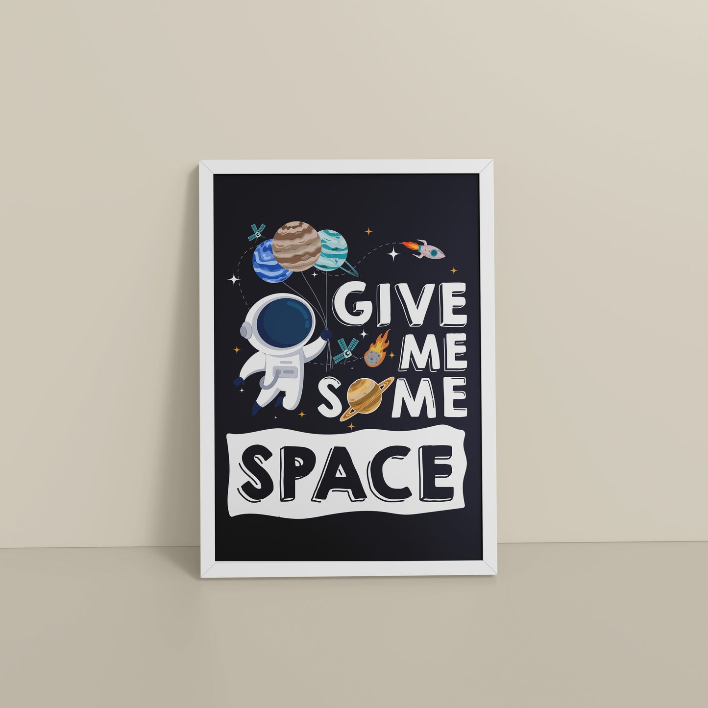 Floor View of Give Me Some Space – Cosmic Wall Art Photo Frame in White Color Frame