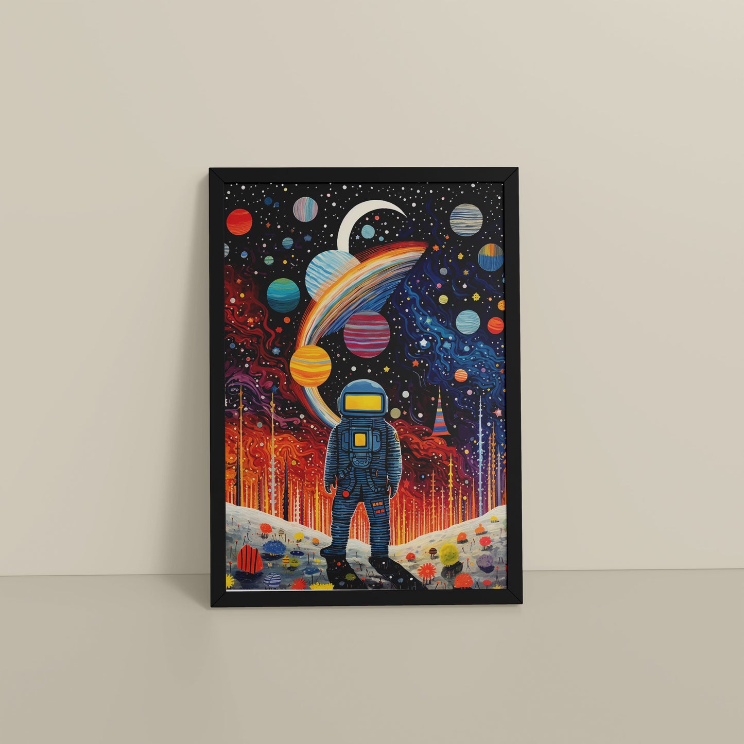 Floor View of Astronaut Escape – Space Adventure Wall Painting Frame in Black Color Frame