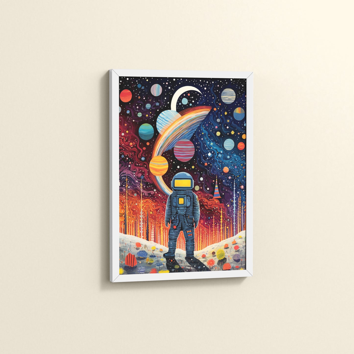 Side View of Astronaut Escape – Space Adventure Wall Painting Frame in White Color Frame