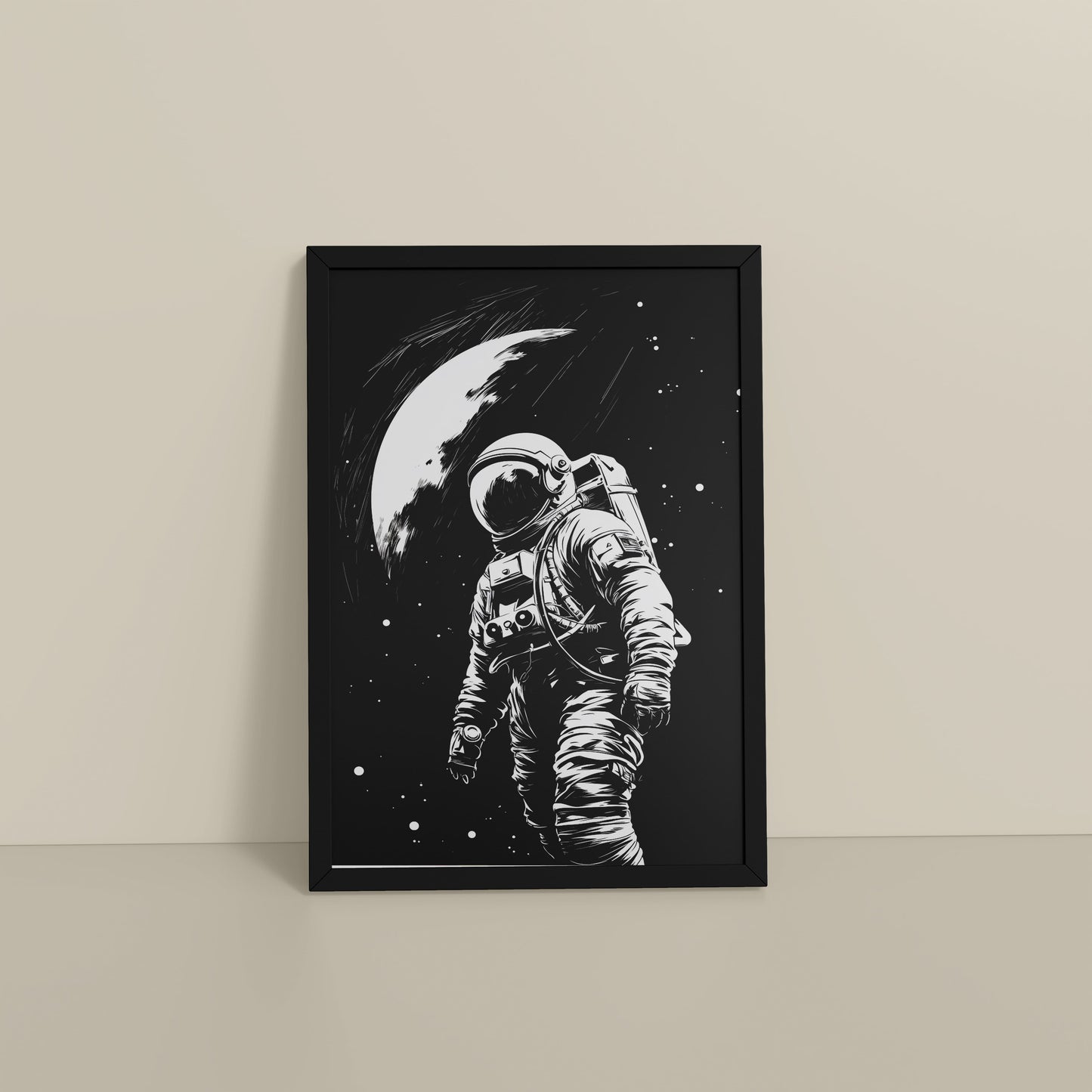 Floor View of Zero Gravity – Astronaut in the Void Wall Frame in Black Color Frame