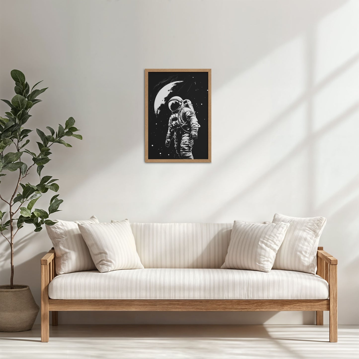 Living Room Cabinet Table Preview of Zero Gravity – Astronaut in the Void Wall Frame in Natrual Color Frame