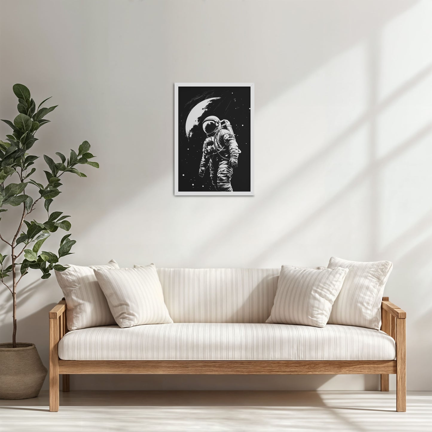Living Room Cabinet Table Preview of Zero Gravity – Astronaut in the Void Wall Frame in White Color Frame