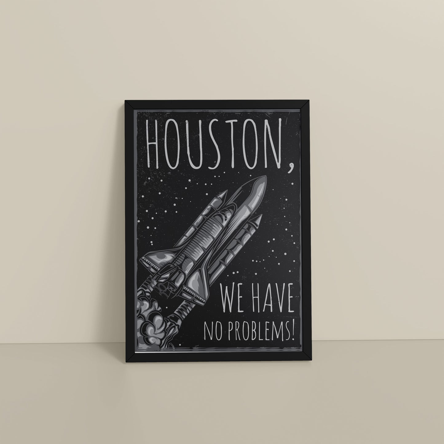 Floor View of Houston We Have No Problem – Spaceship Wall Art Frame in Black Color Frame