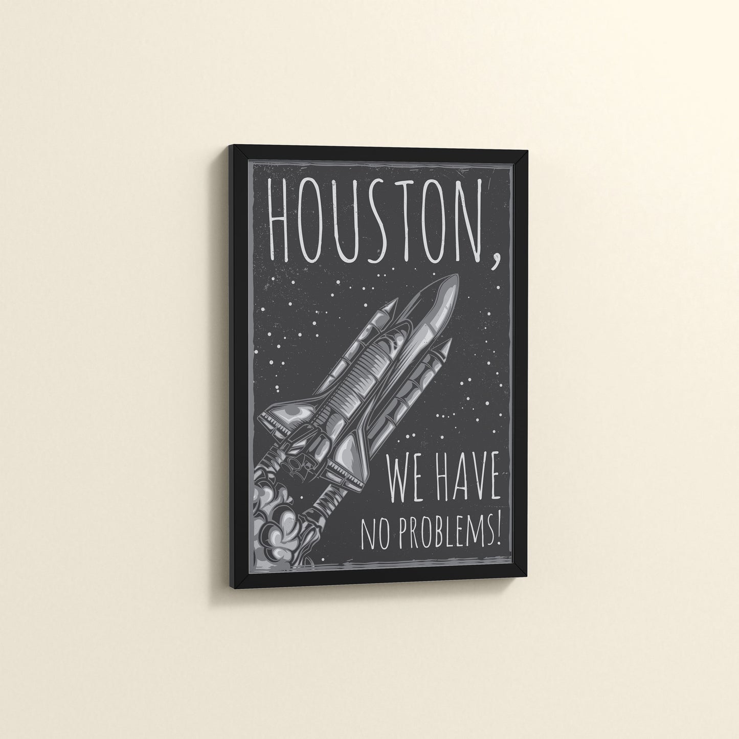 Side View of Houston We Have No Problem – Spaceship Wall Art Frame in Black Color Frame