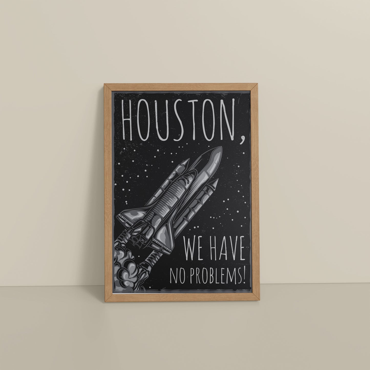 Floor View of Houston We Have No Problem – Spaceship Wall Art Frame in Natrual Color Frame