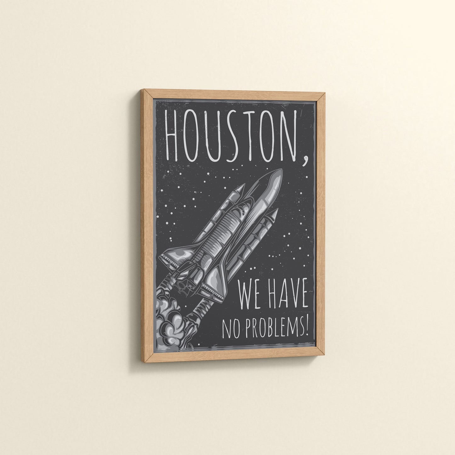 Side View of Houston We Have No Problem – Spaceship Wall Art Frame in Natrual Color Frame