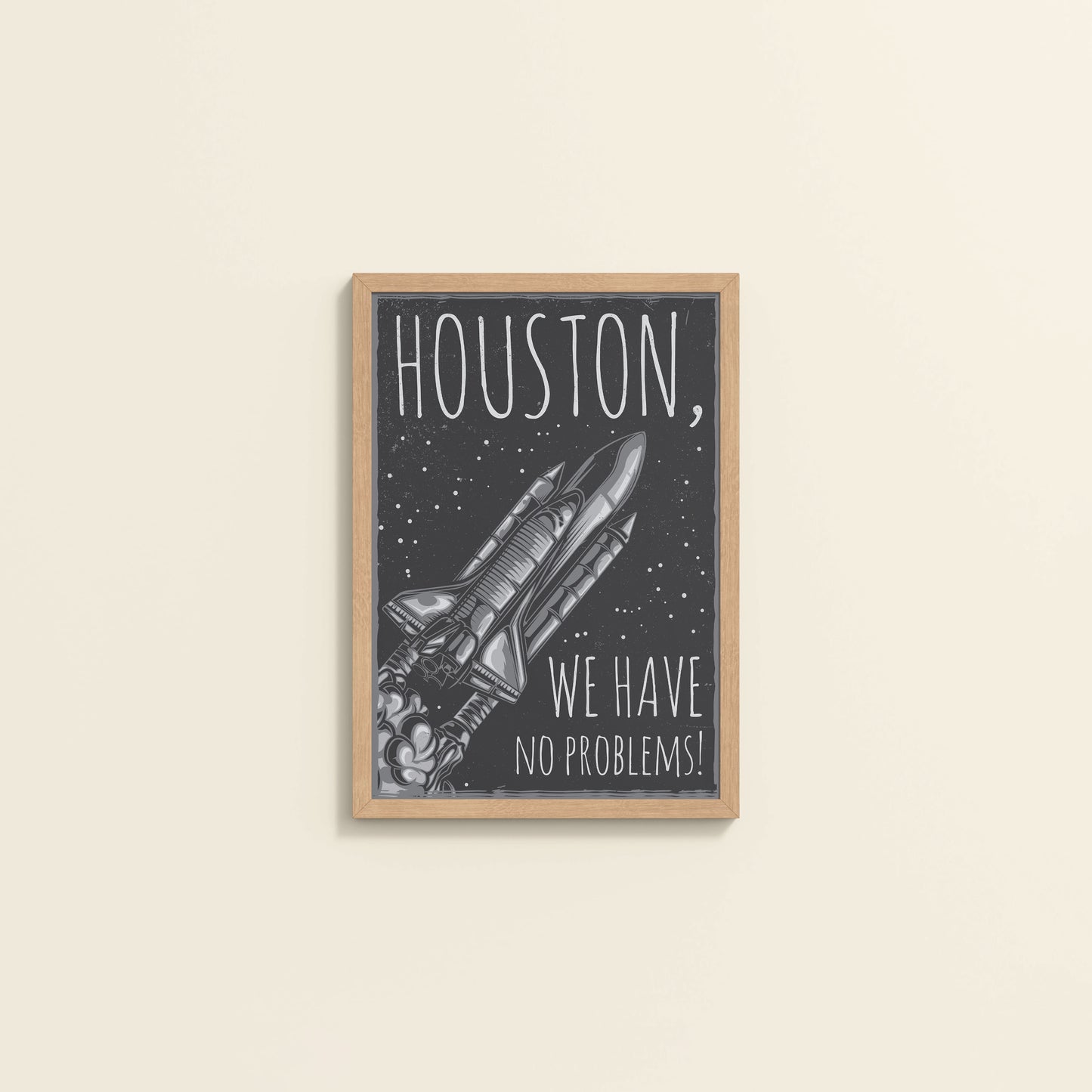 Wall View of Houston We Have No Problem – Spaceship Wall Art Frame in Natrual Color Frame