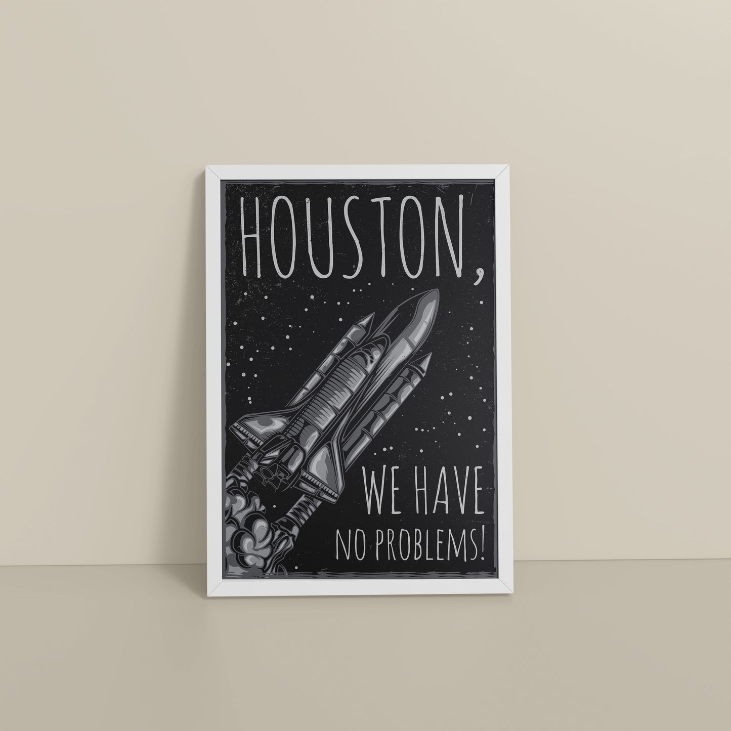 Floor View of Houston We Have No Problem – Spaceship Wall Art Frame in White Color Frame