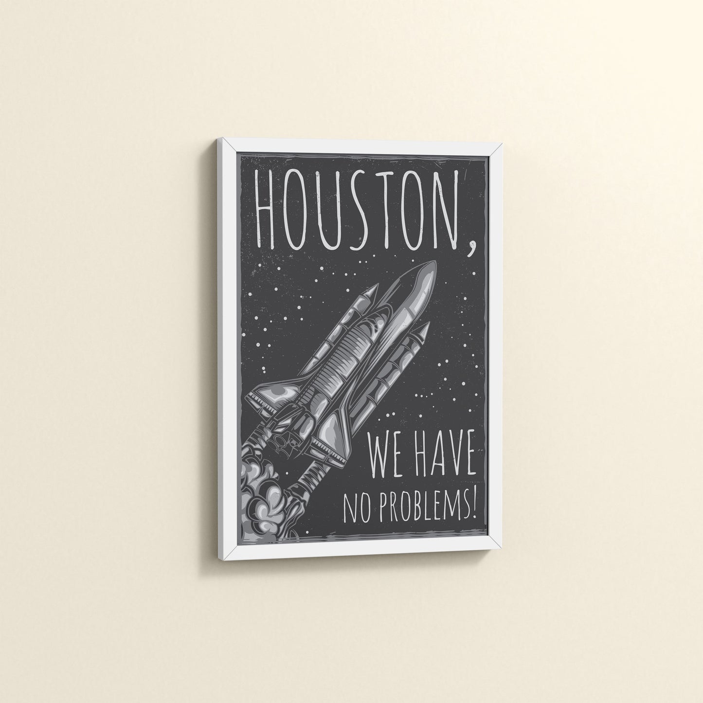 Side View of Houston We Have No Problem – Spaceship Wall Art Frame in White Color Frame