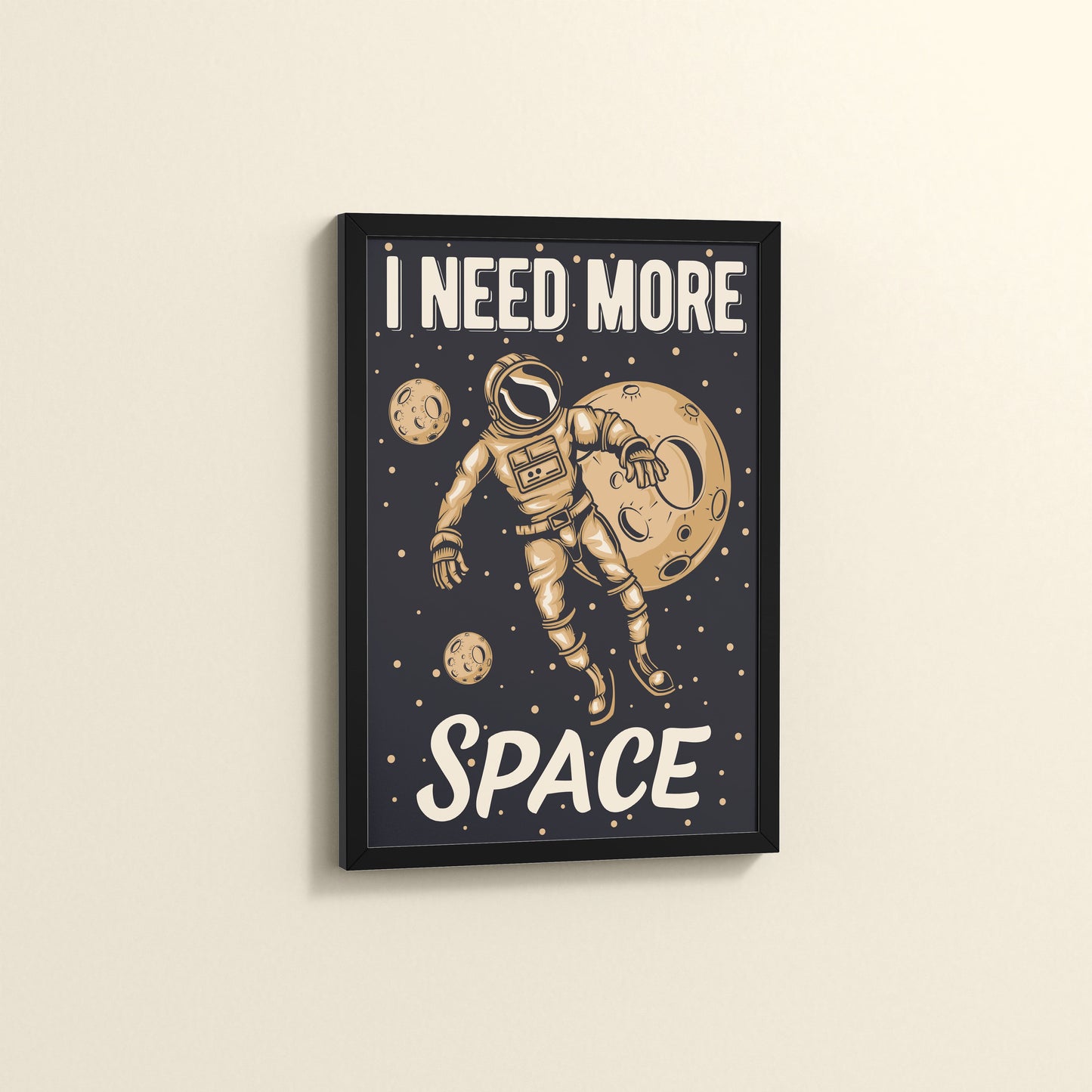 Side View of I Need More Space – Astronaut Quote Wall Art Frame in Black Color Frame