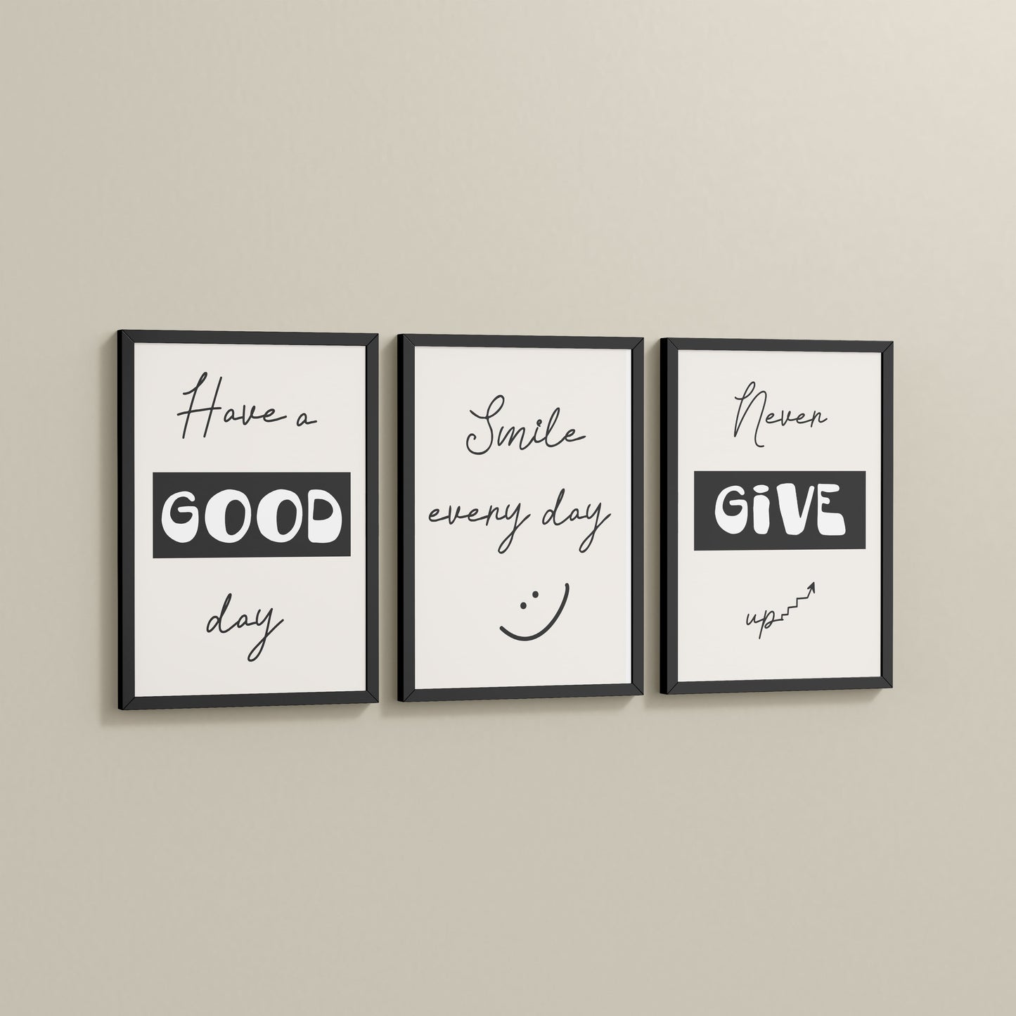 Side View of Good Vibes – Daily Motivational Set of 3 Frames in Black Color Frame