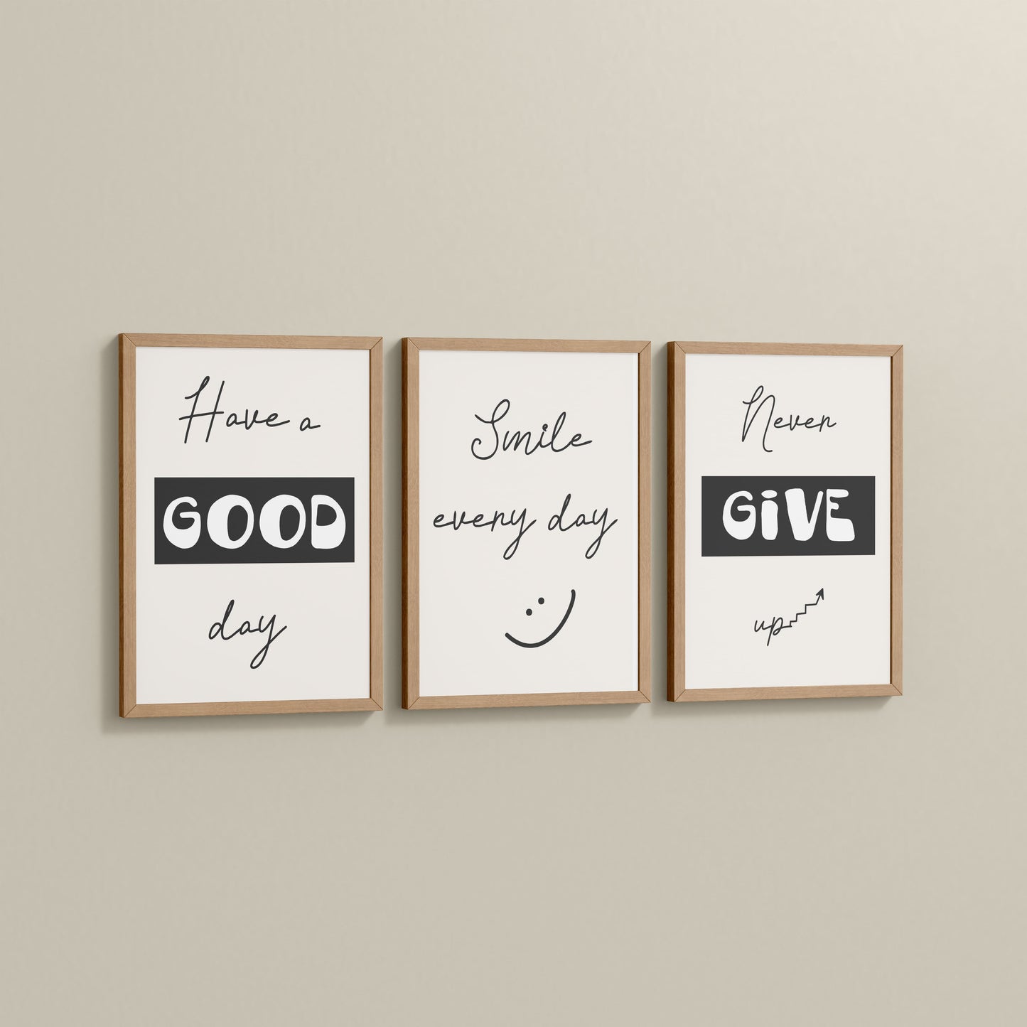 Side View of Good Vibes – Daily Motivational Set of 3 Frames in Natrual Color Frame