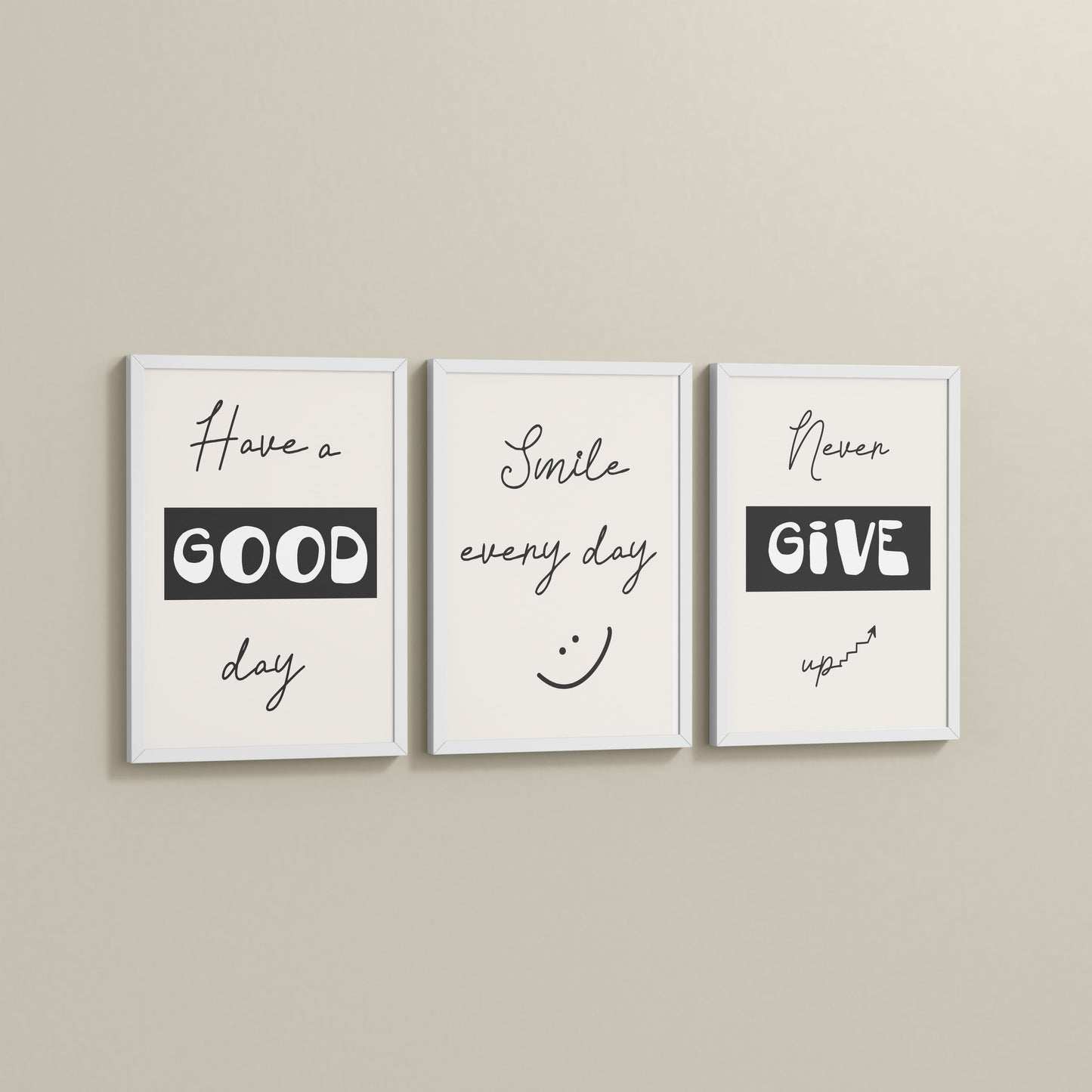 Side View of Good Vibes – Daily Motivational Set of 3 Frames in White Color Frame