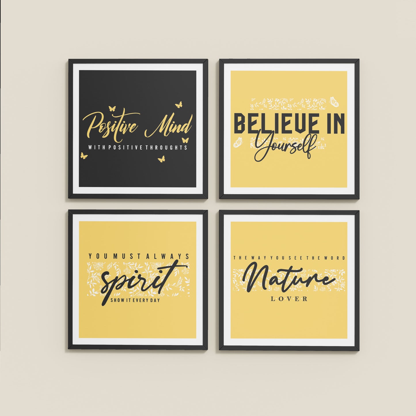 Wall View of Nature & Self-Belief Wall Art Set of 4 Frames in Black Color Frame