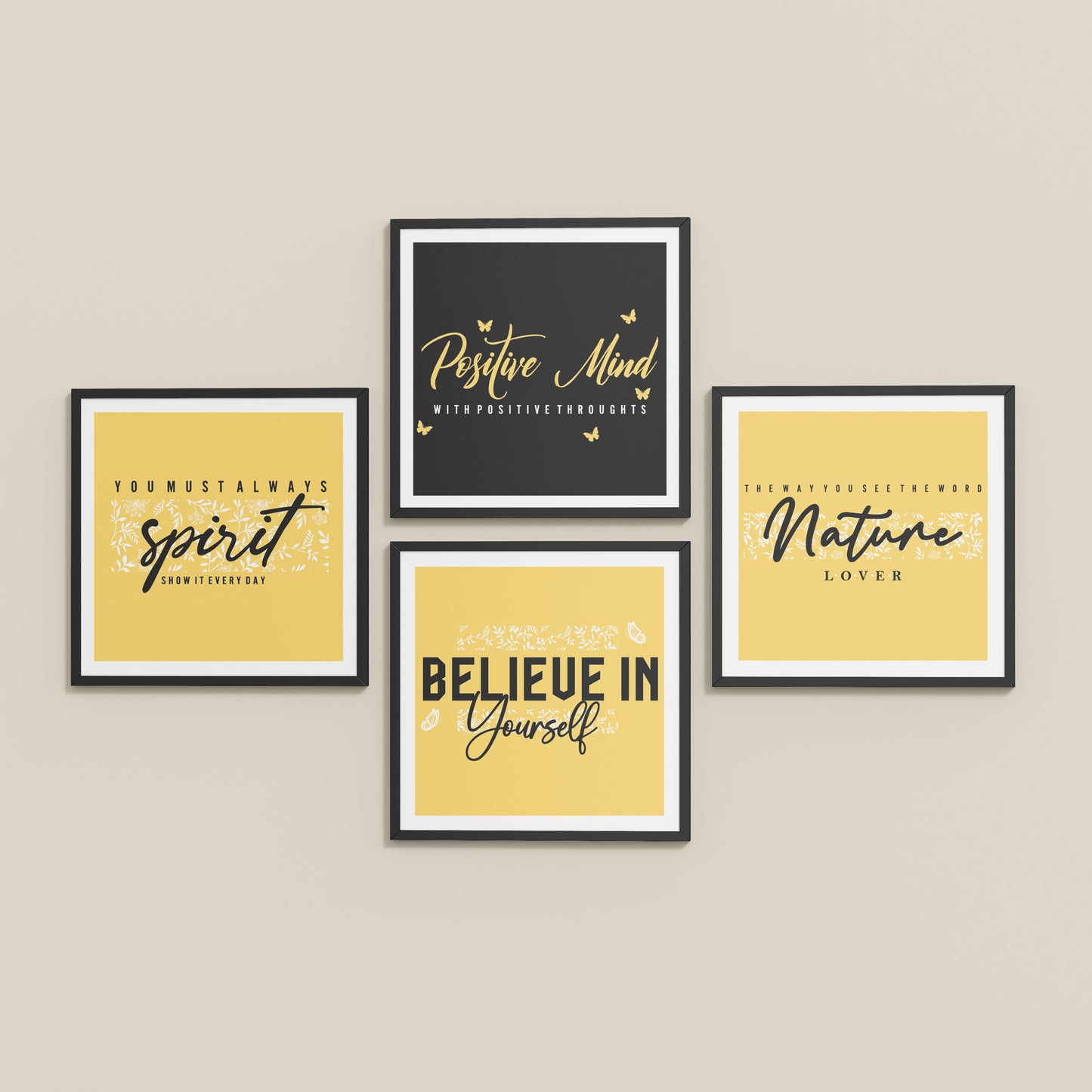 Inclined Floor View of Nature & Self-Belief Wall Art Set of 4 Frames in Black Color Frame