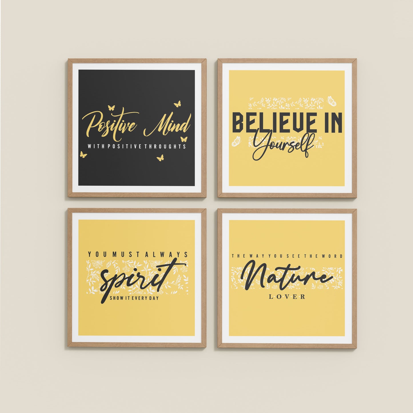 Wall View of Nature & Self-Belief Wall Art Set of 4 Frames in Natrual Color Frame