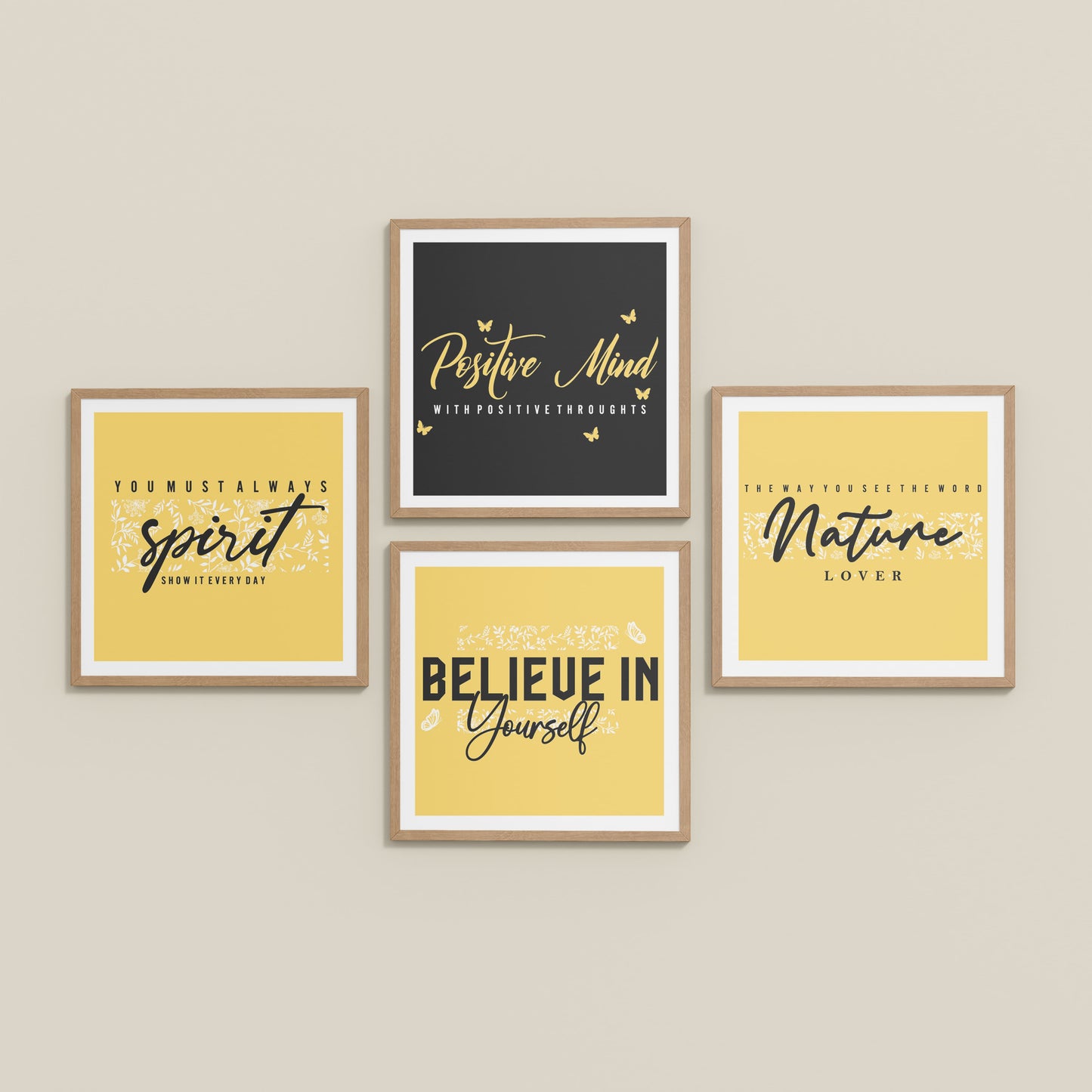 Inclined Floor View of Nature & Self-Belief Wall Art Set of 4 Frames in Natrual Color Frame