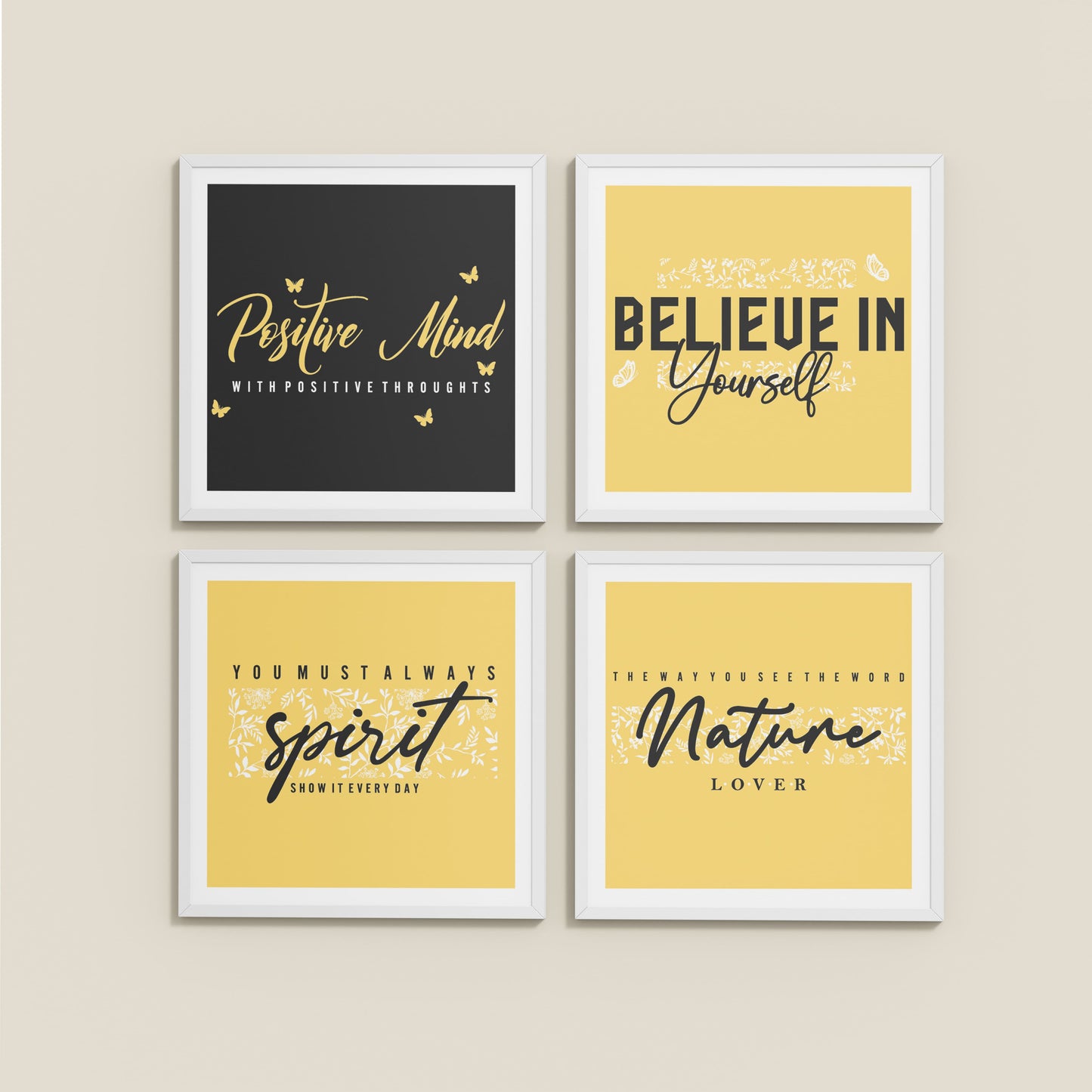 Wall View of Nature & Self-Belief Wall Art Set of 4 Frames in White Color Frame