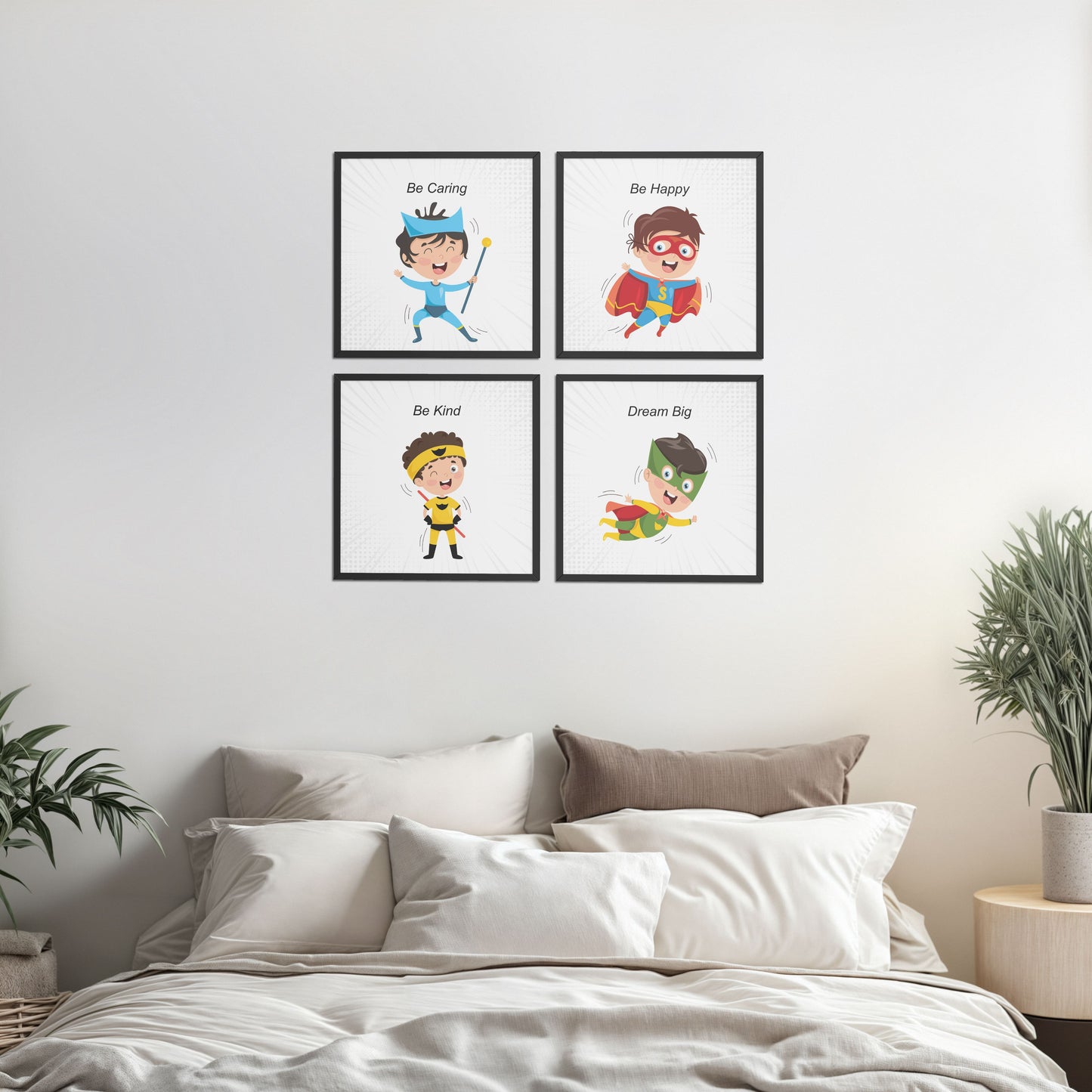 Bed Room Preview of Hero’s Code – Superhero Quote Wall Art Set of 4 in Black Color Frame